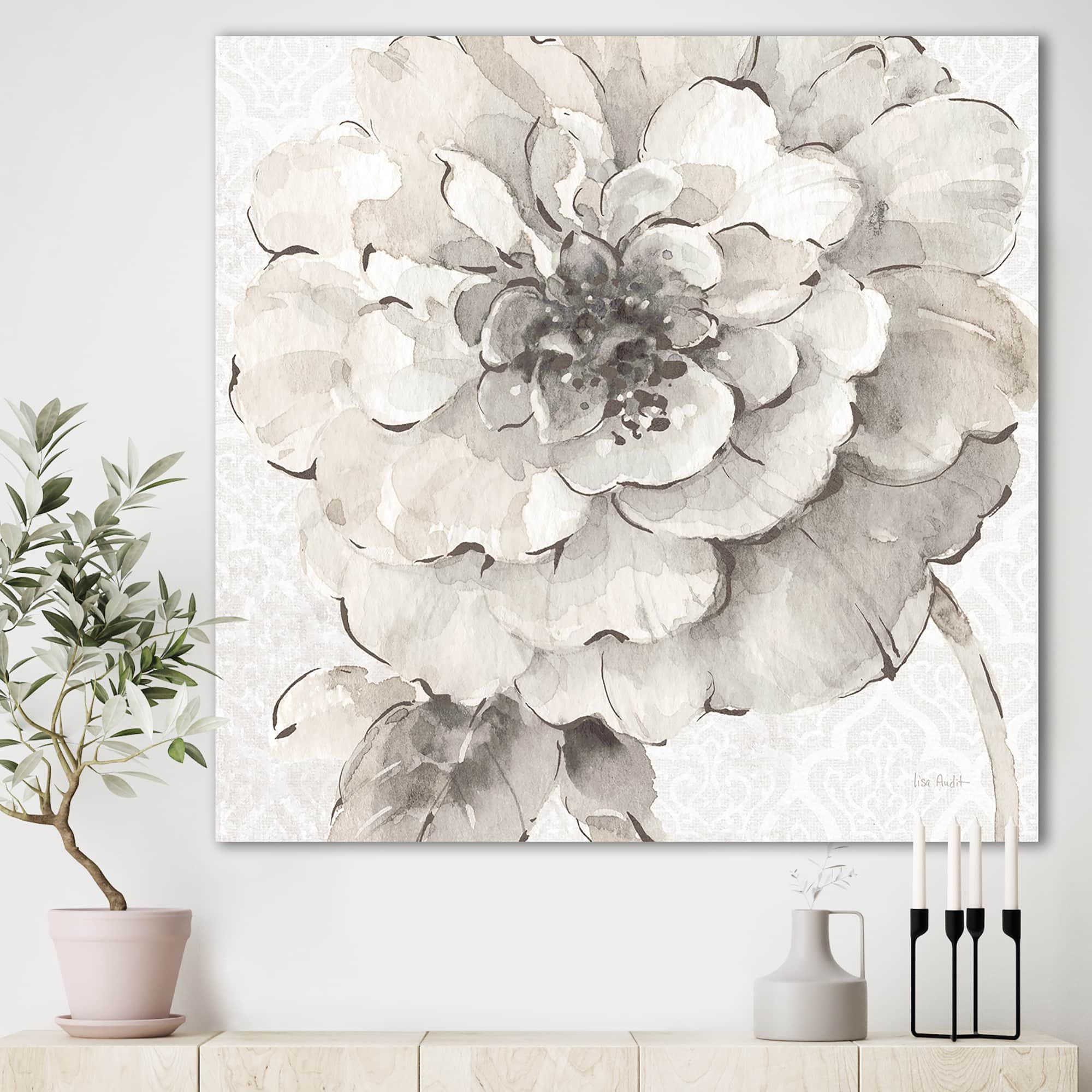 Designart - Indigold Grey Peonies I - Farmhouse Premium Canvas Wall Art