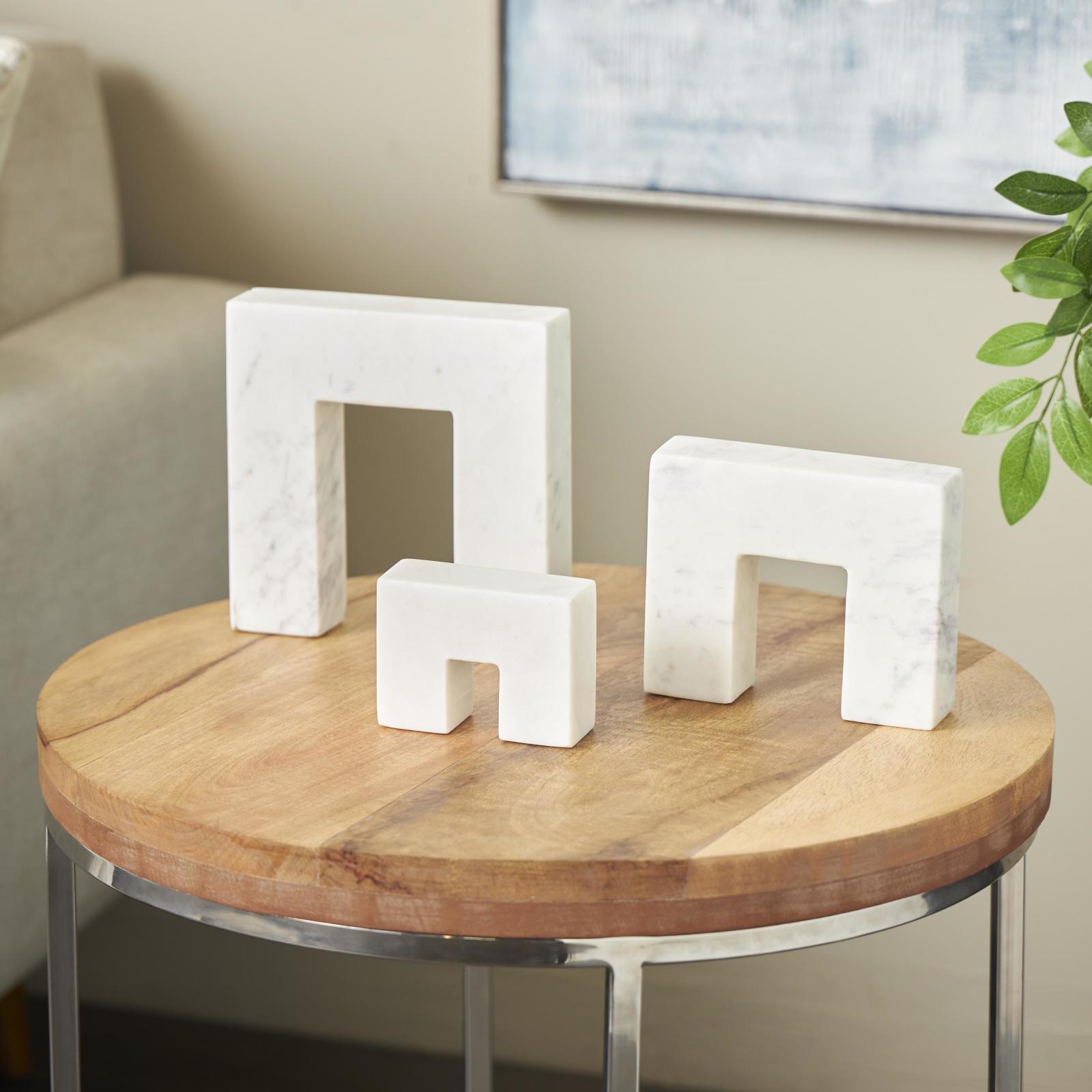 White Abstract Square Arch Marble Sculpture Set