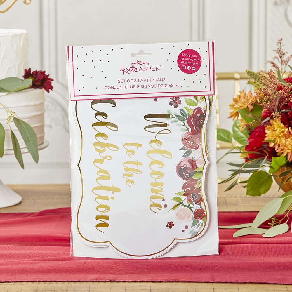 Kate Aspen® Burgundy Blush Floral Party Décor Sign Kit