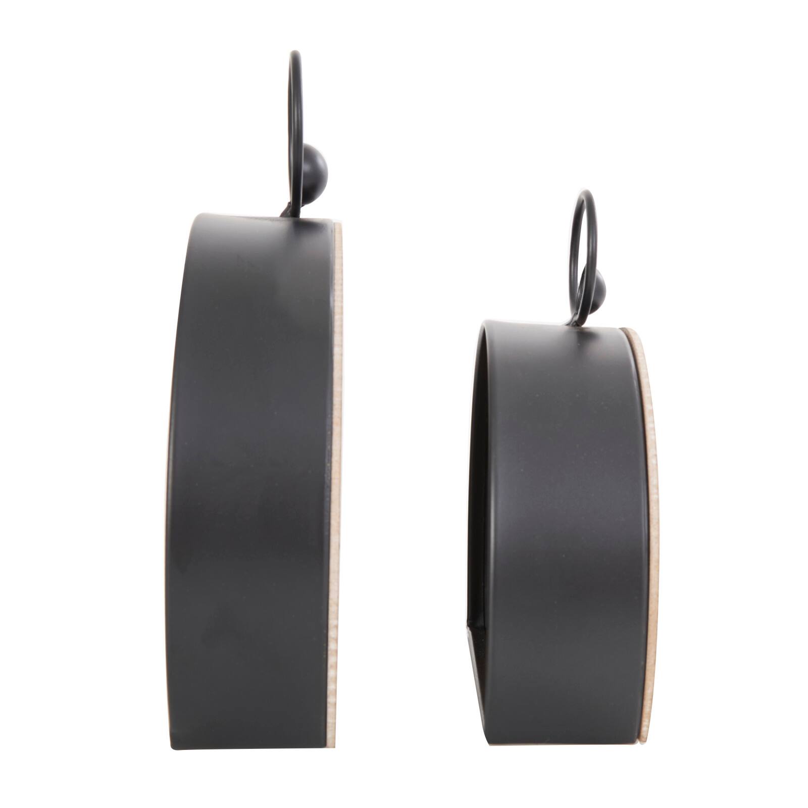 Black Wooden Semicircle Clock Set with Brown Wooden Frame &#x26; Ring Handle