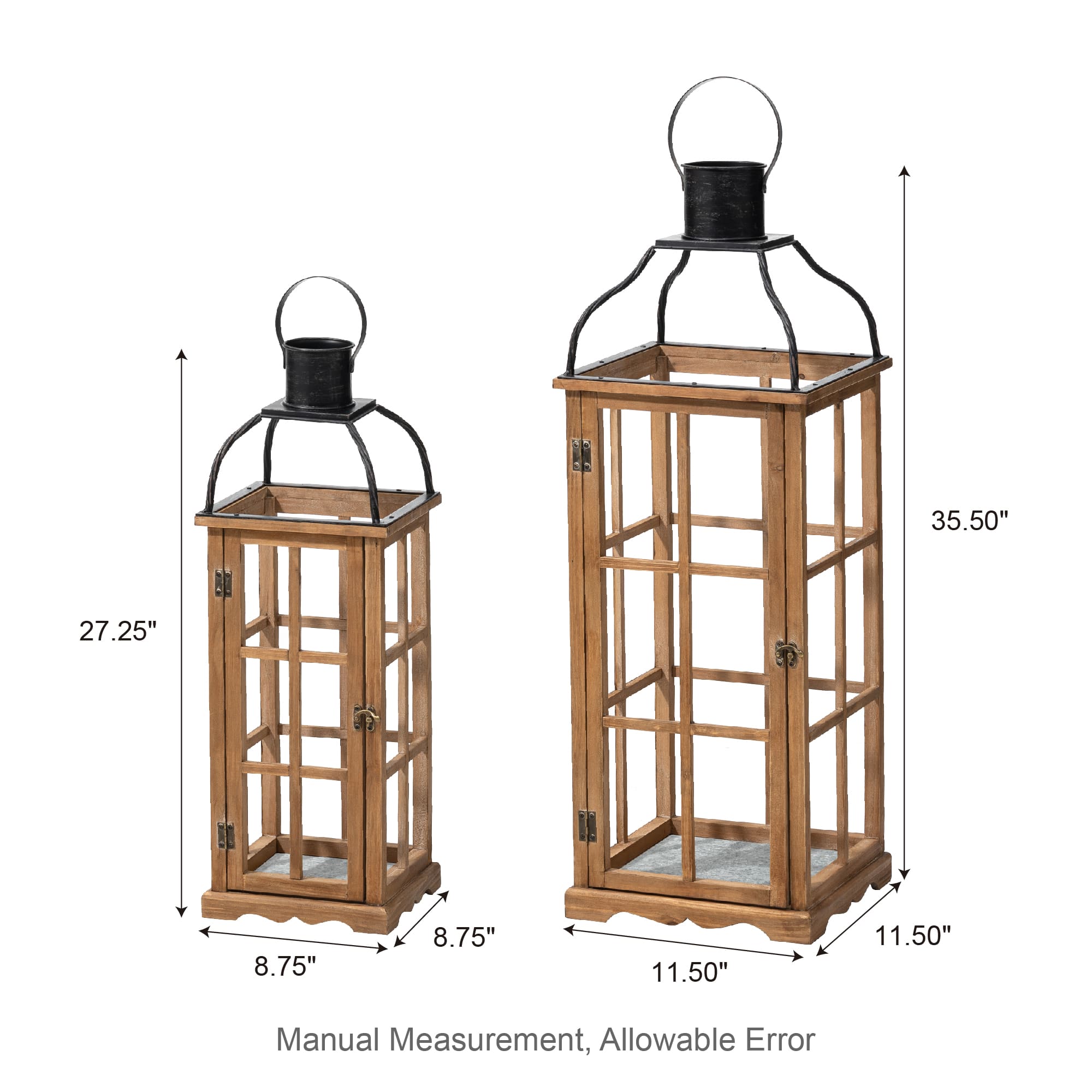 Glitzhome® Oversized Natural Farmhouse Wood & Metal Lanterns Set