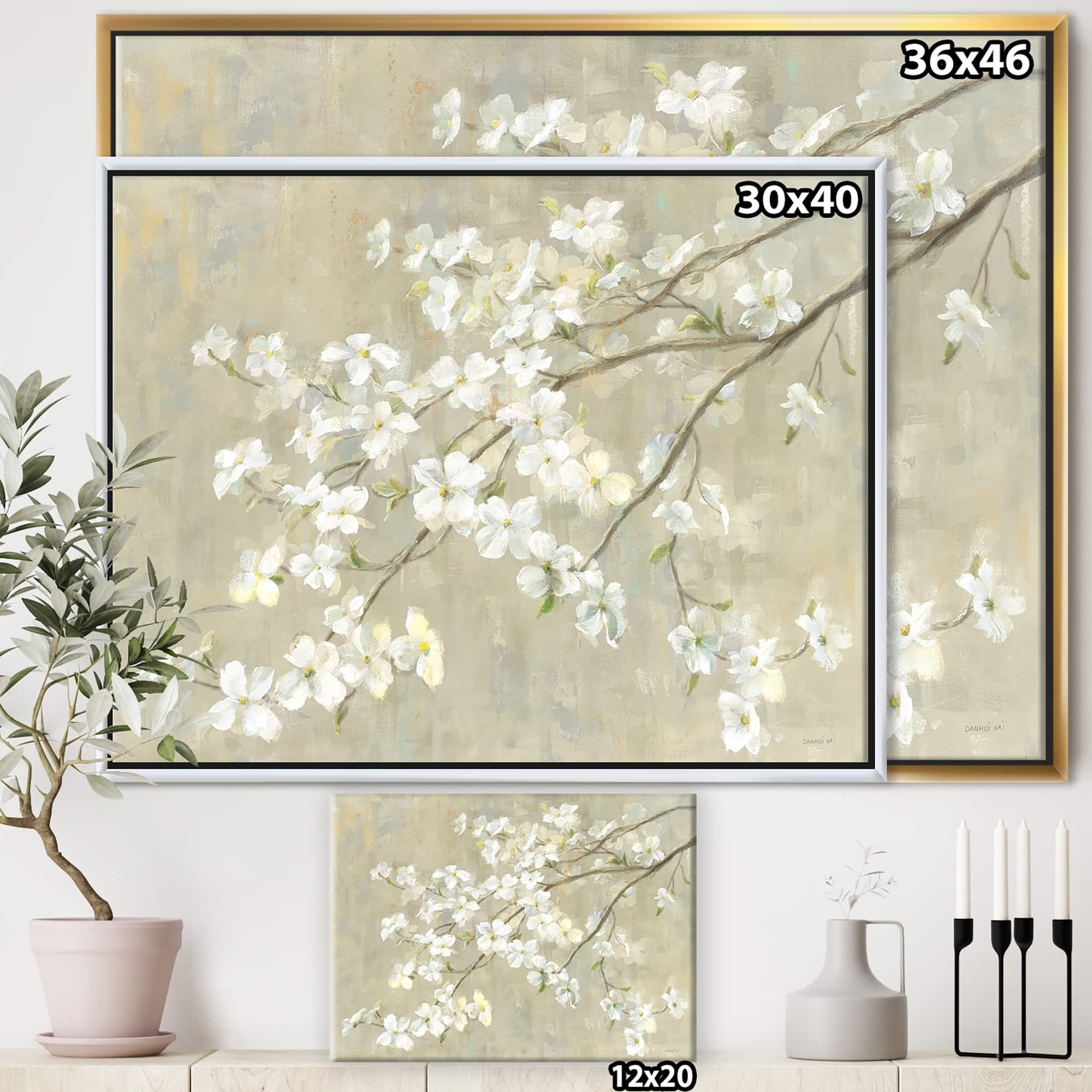 Designart - Dogwood in Spring Neutral - Farmhouse Canvas in Gold Frame
