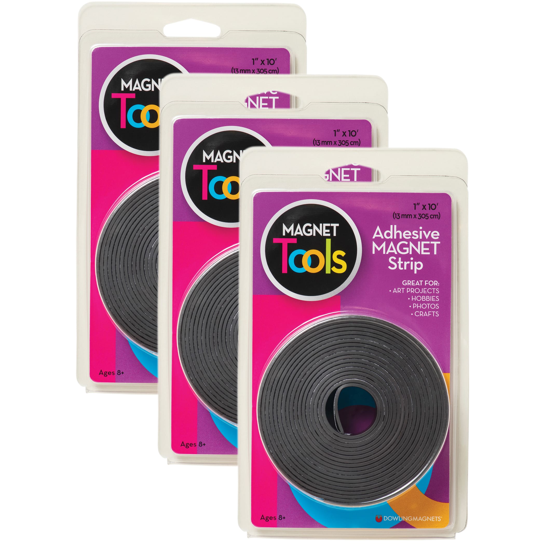 Dowling Magnets® 1" x 10ft. Magnet Strip with Adhesive Rolls, 3ct.