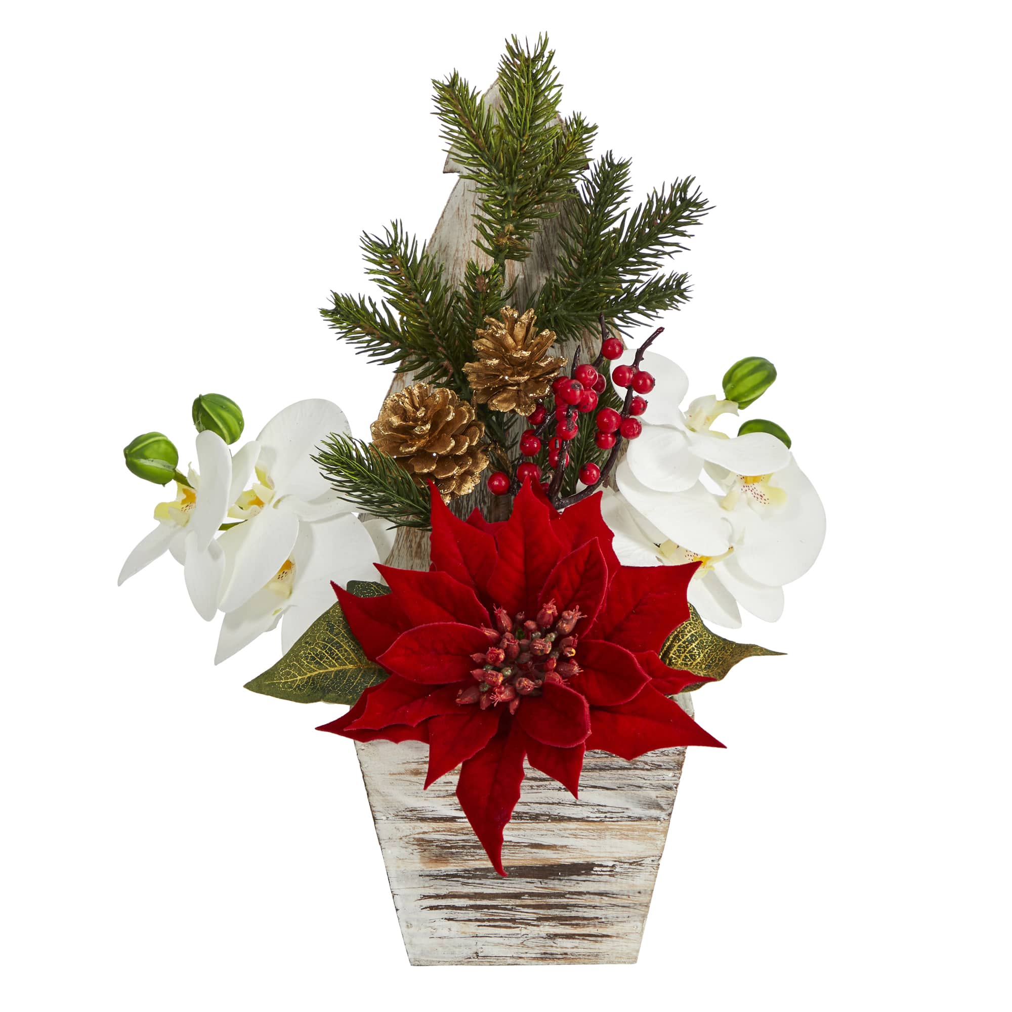 15&#x27;&#x27; Poinsettia &#x26; Orchid in Christmas Tree Vase