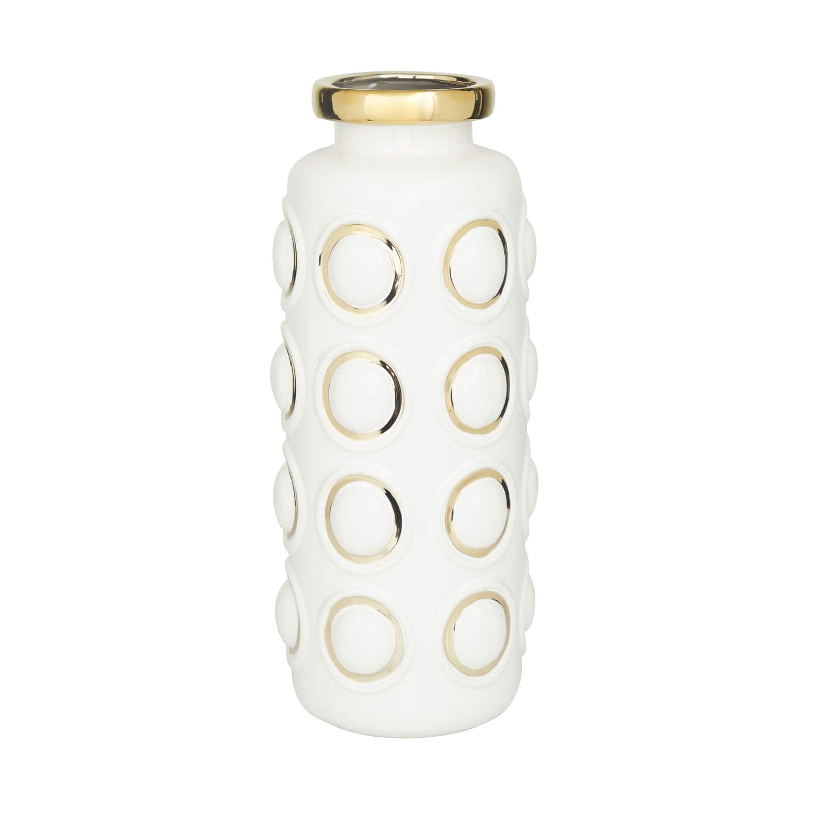 White Stoneware Contemporary Vase, 16 x 6 x 7 By Cosmoliving By Cosmopolitan