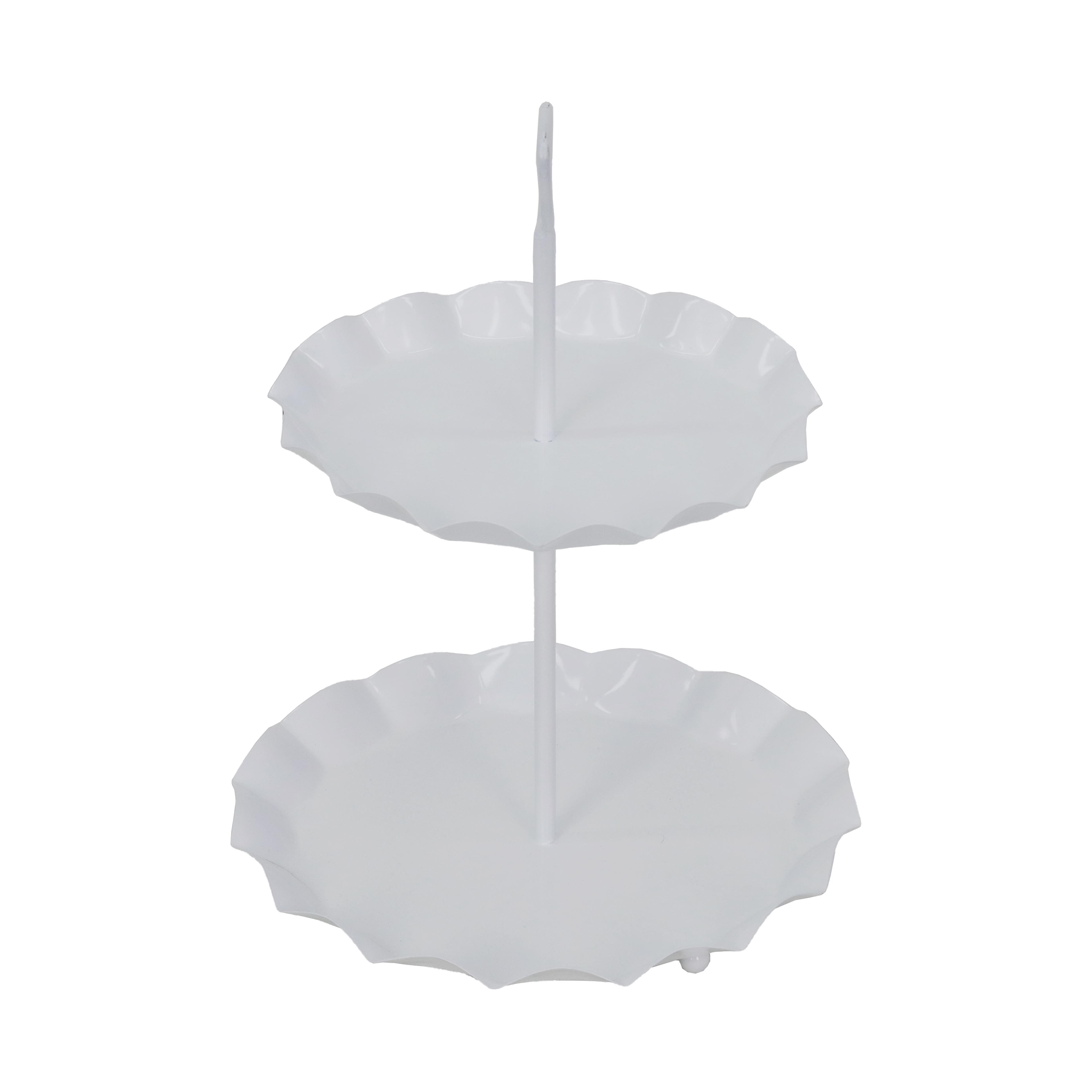 14&#x22; White Ruffle-Edge 2-Tiered Metal Tray by Ashland&#xAE;