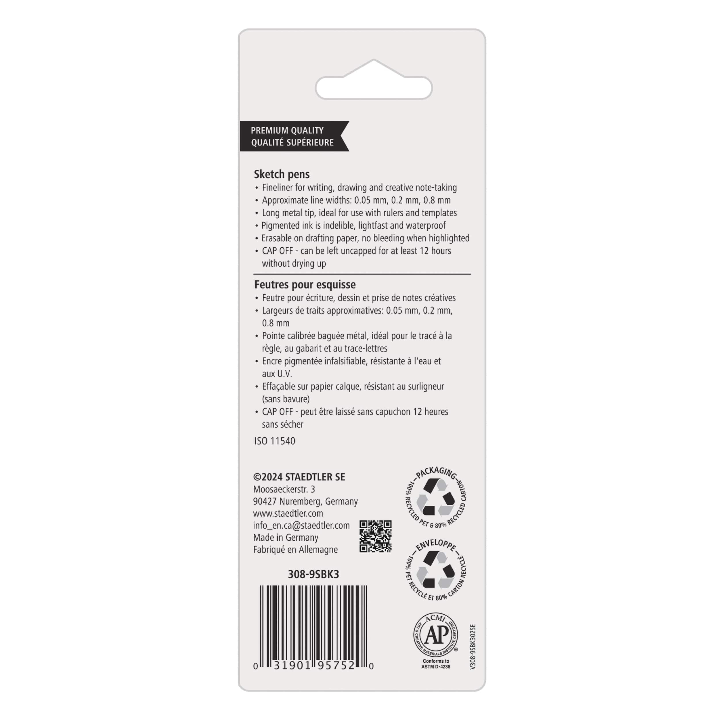 STAEDTLER&#xAE; Black 3 Piece Pigment Liner Set