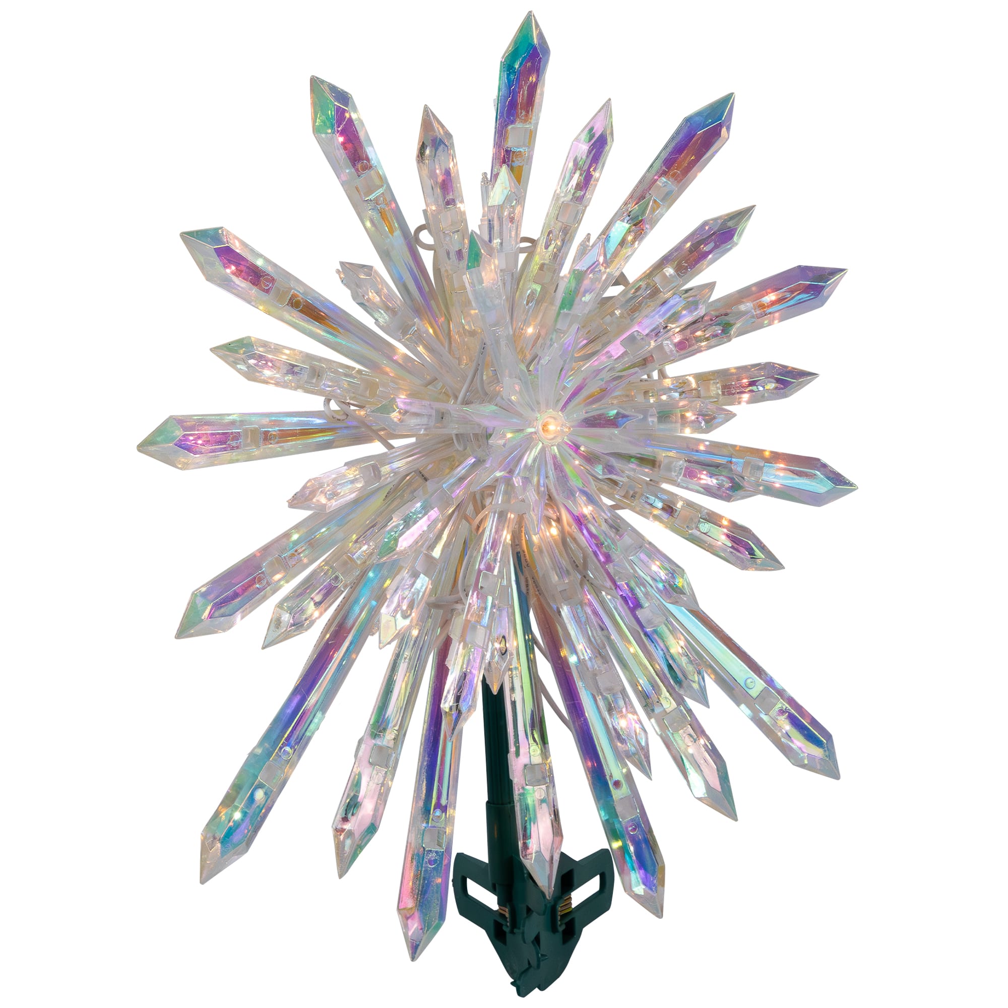 14&#x22; Lighted Iridescent Icicle Christmas Tree Topper, Clear Lights