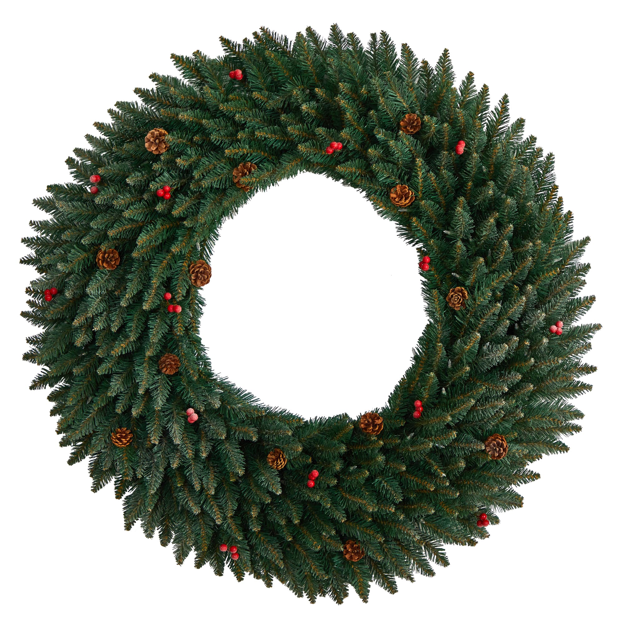 4ft. Clear LED Lights Flocked Artificial Christmas Wreath With Pinecones & Berries