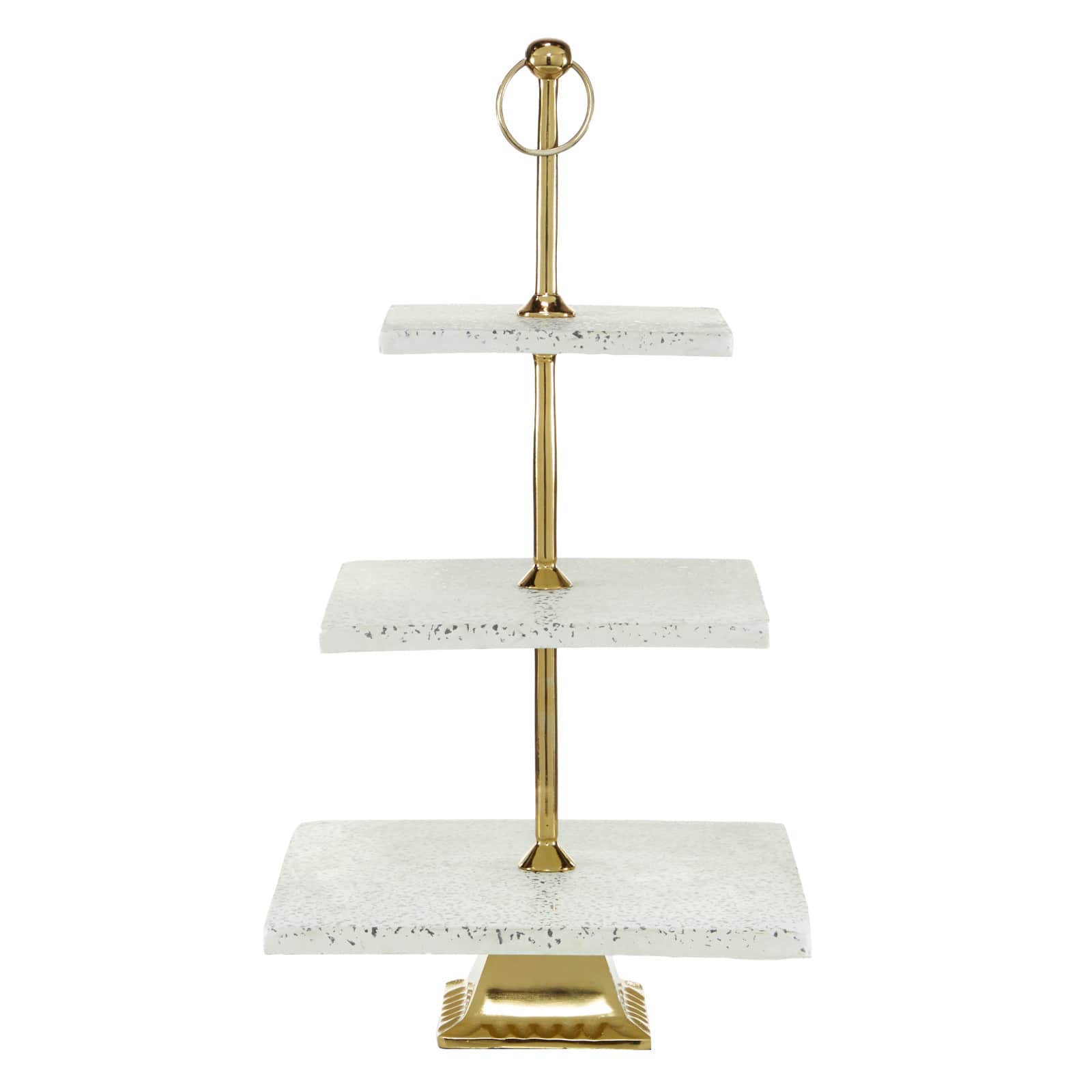 White Marble & Aluminum 3 Tier Tray Stand