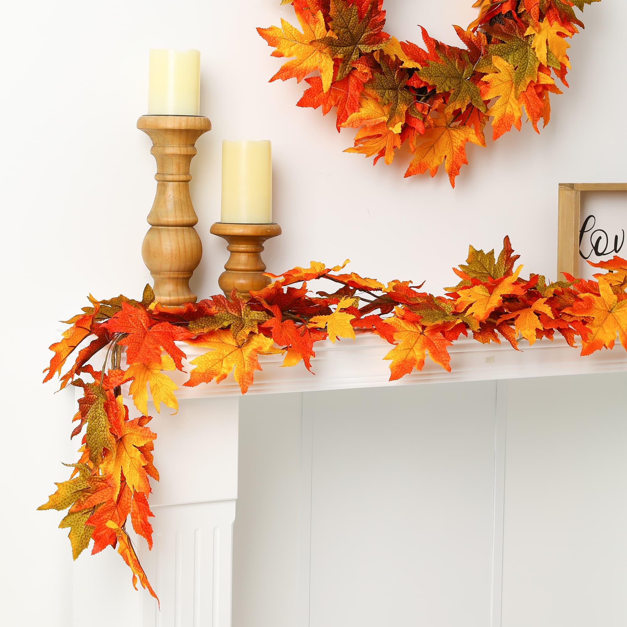 Glitzhome&#xAE; 6ft. Fall Lighted Maple Leaves Garland with Timer