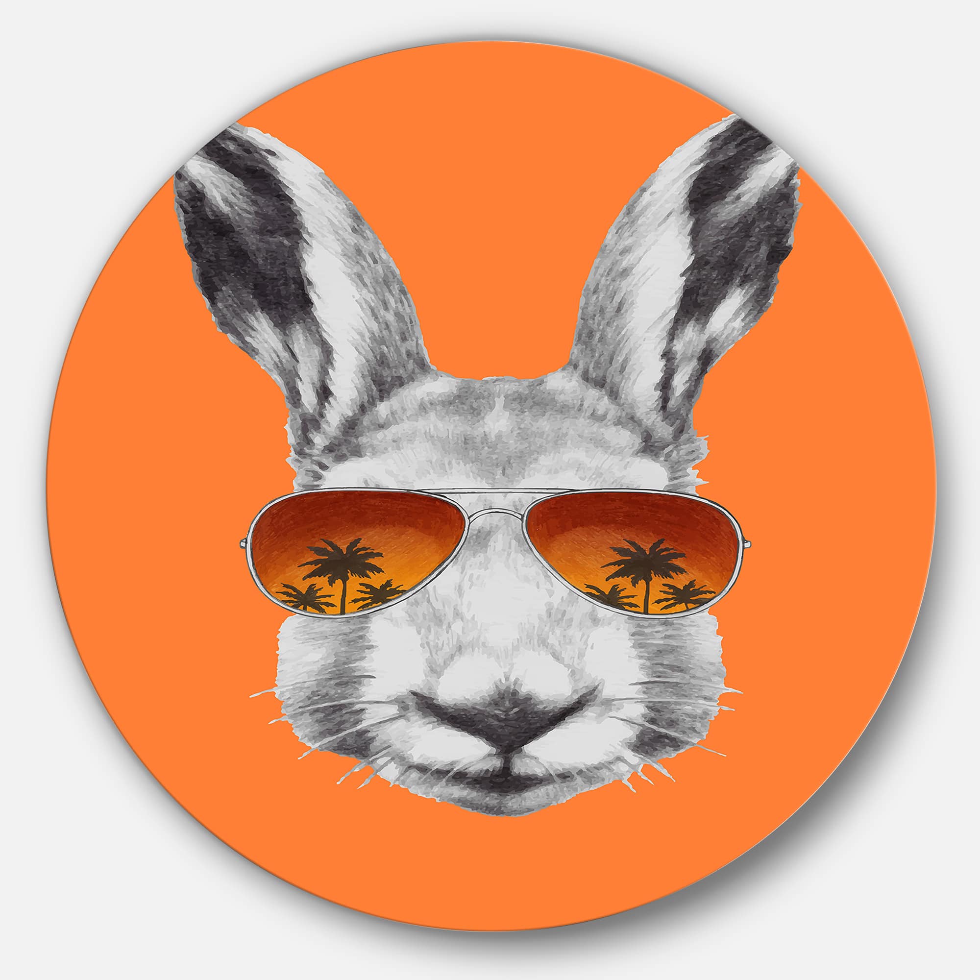 Designart - Funny Rabbit with Sunglasses' Disc Animal Metal Circle Wall Decor