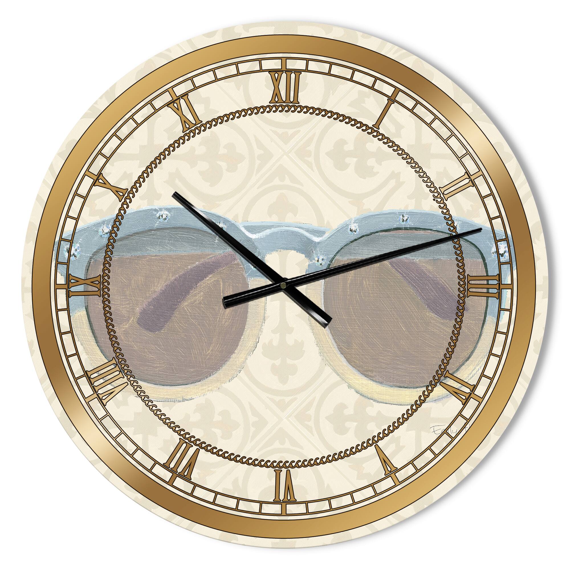 Designart 'Glam Cosmetics Blue Sun Glasses Glam Wall Clock