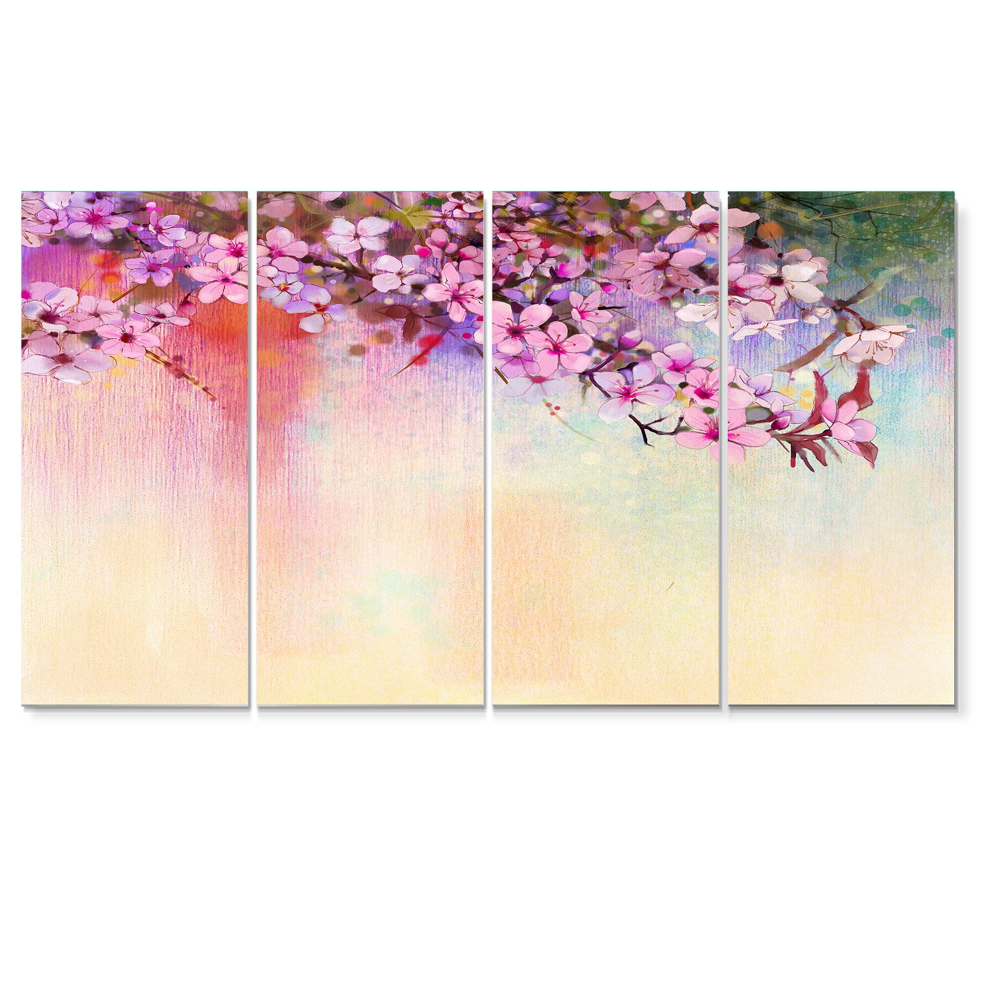 Designart - Watercolor Painting Cherry Blossoms - Floral Canvas Art Print