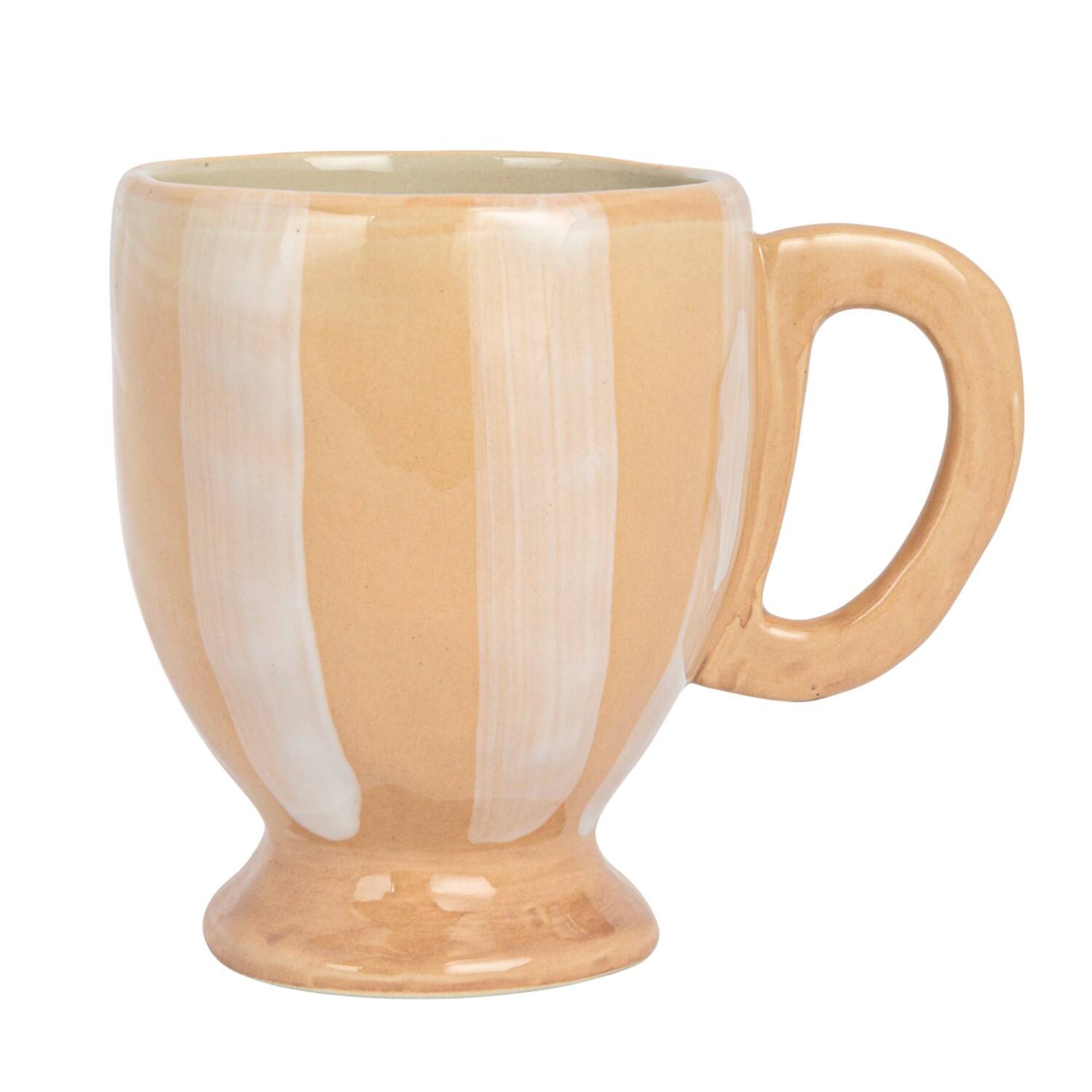 Hello Honey&#xAE; 14oz. Brown &#x26; White Stripe Hand-Painted Stoneware Footed Mug, 4ct.