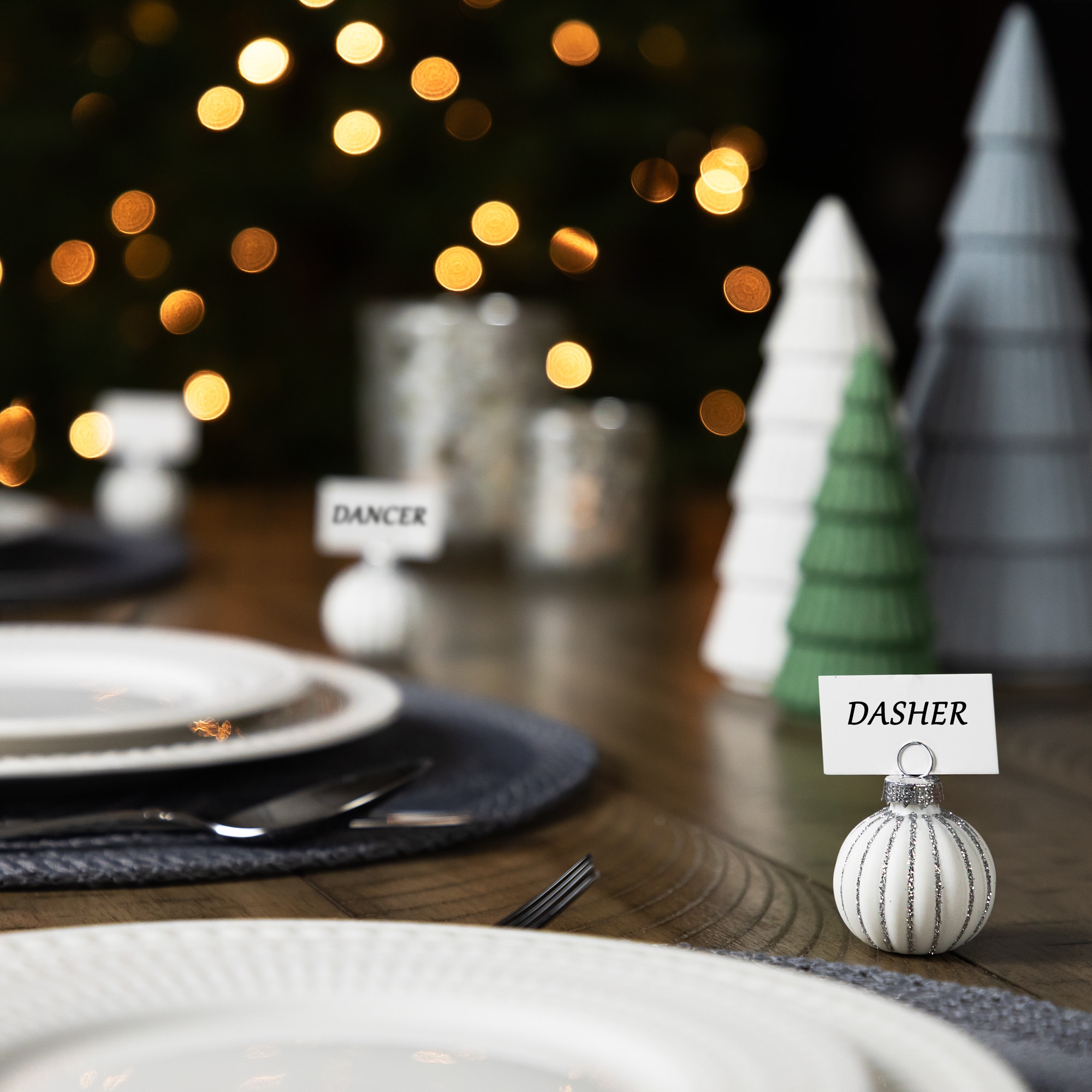 Glitter Striped White Glass Christmas Ornament with Place Card Holders, 6 ct.