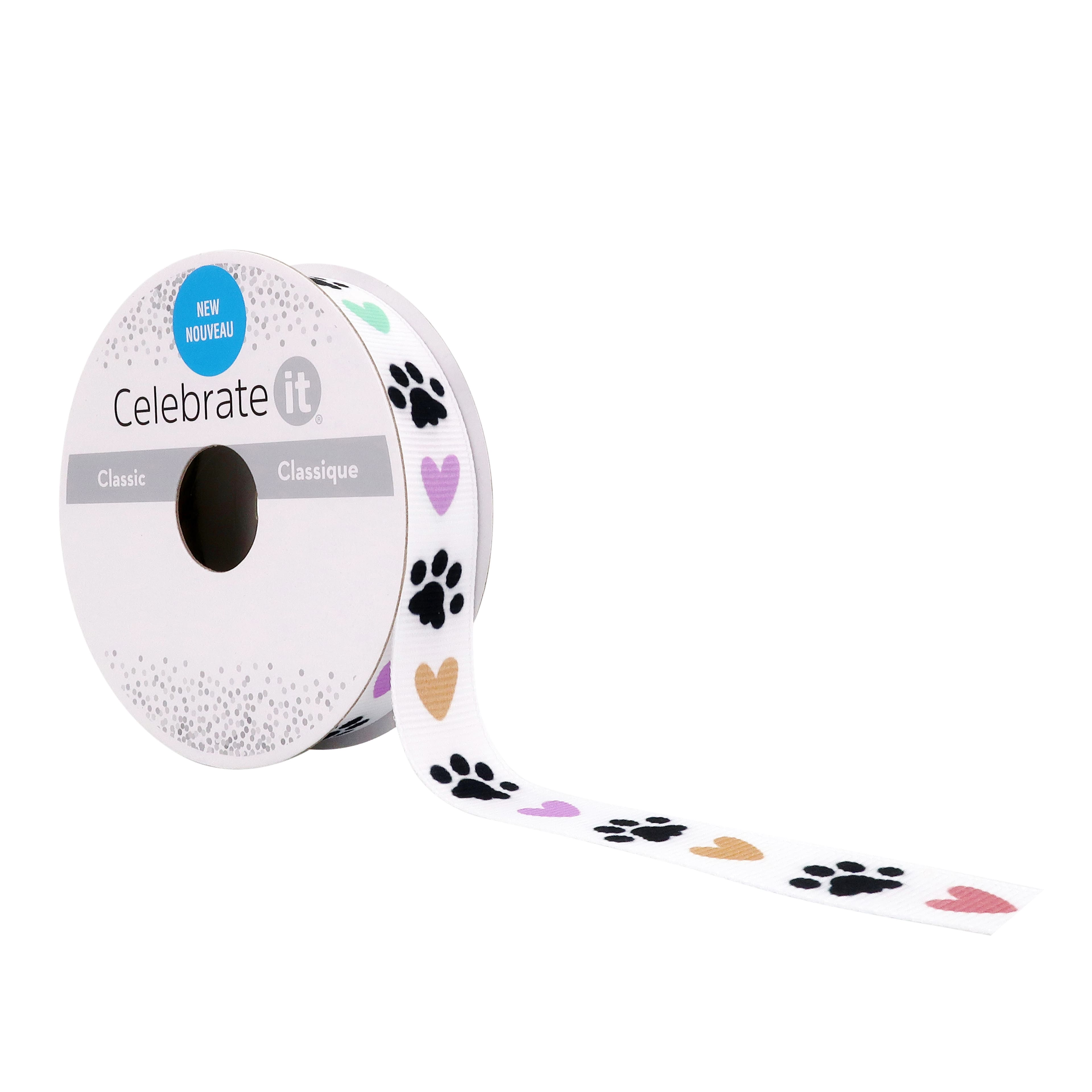 12 Pack: 5/8" x 7yd. Grosgrain Paw Print Ribbon by Celebrate It™