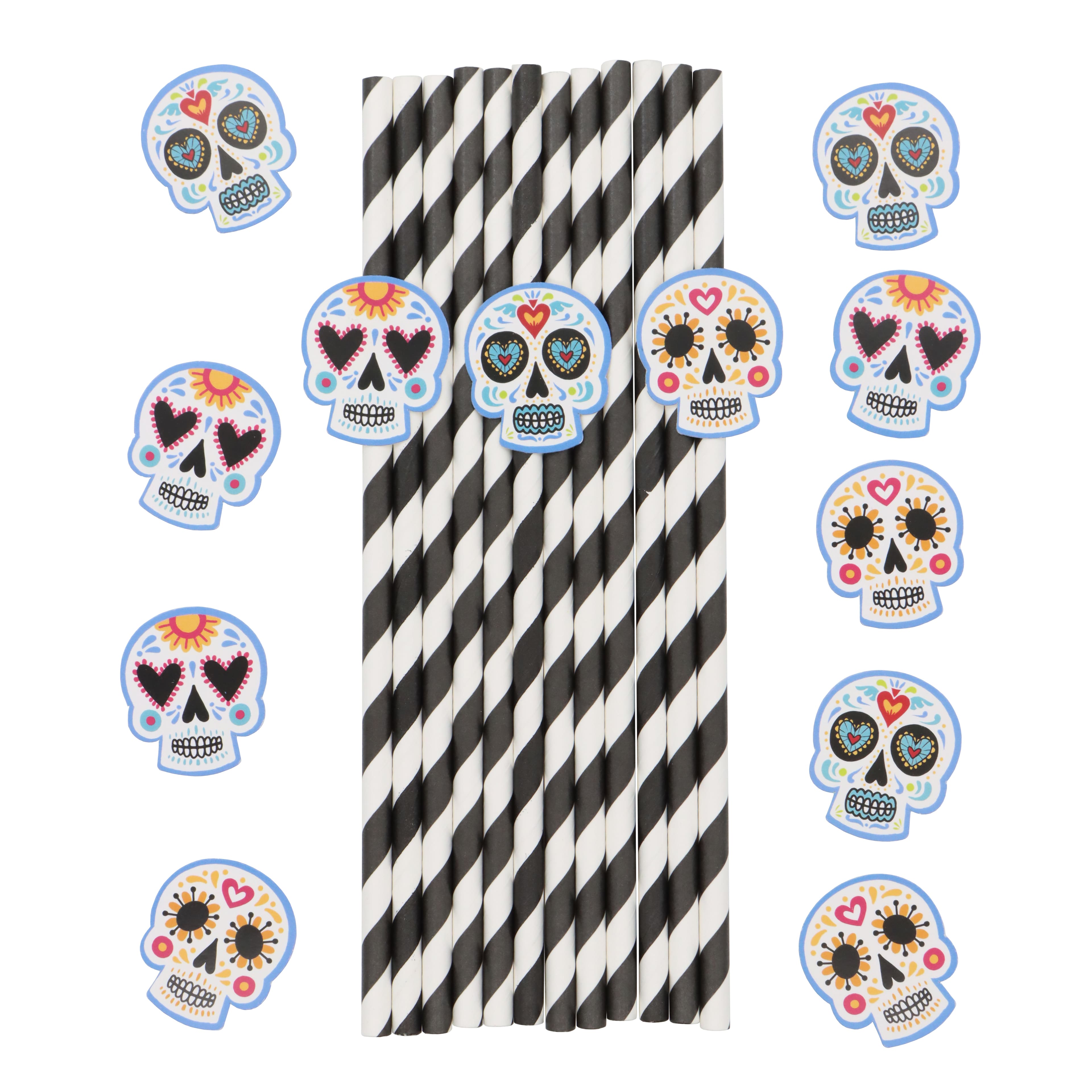 7.5" Black & White Day of the Dead Paper Straws, 12ct. by Ashland®