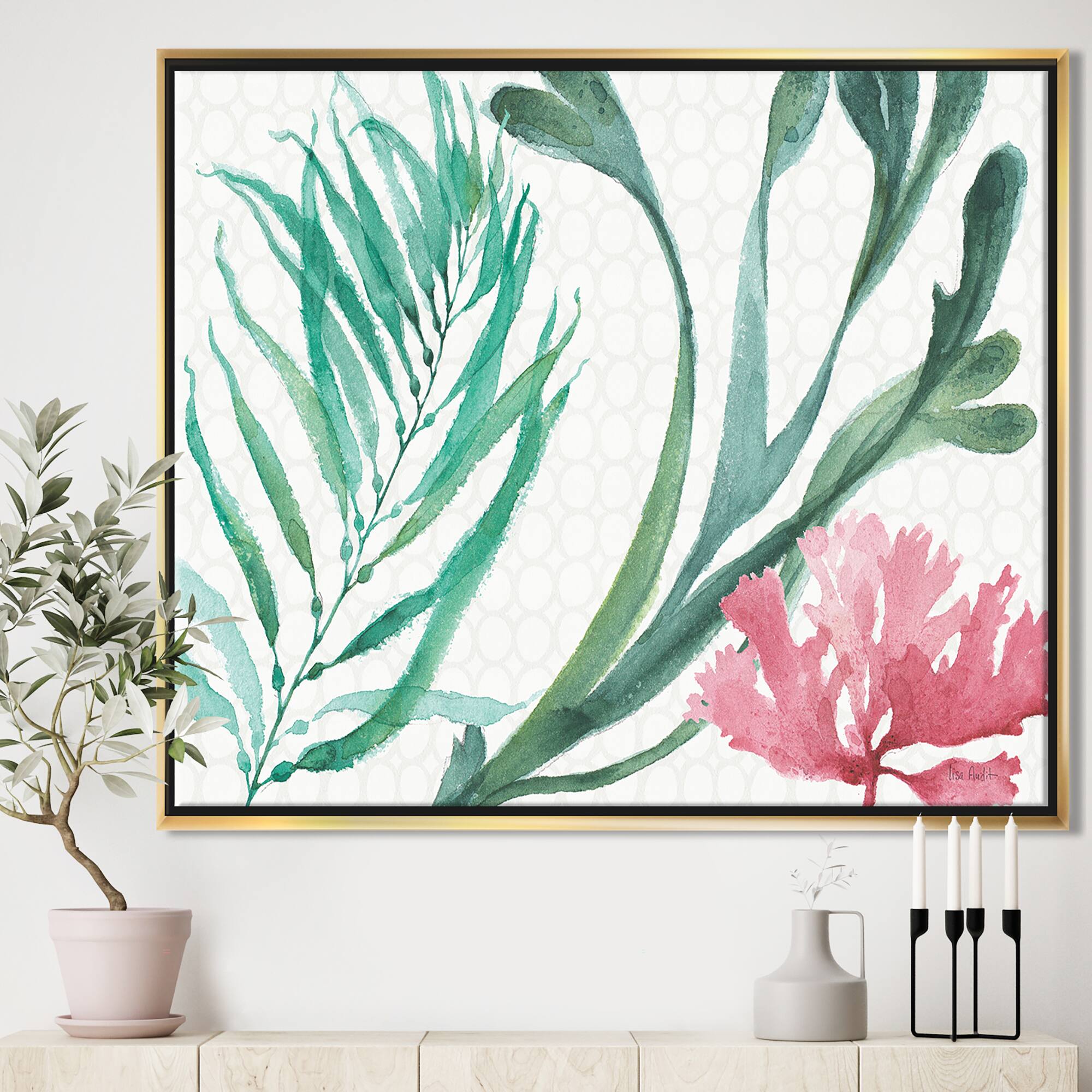 Designart - Mixed Botanical Green Leaves III - Farmhouse Canvas in Gold Frame