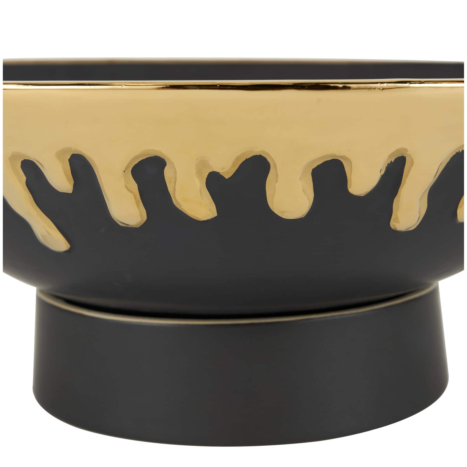 CosmoLiving by Cosmopolitan 15.25&#x22; Abstract Black with Gold Melting Drips Ceramic Decorative Bowl