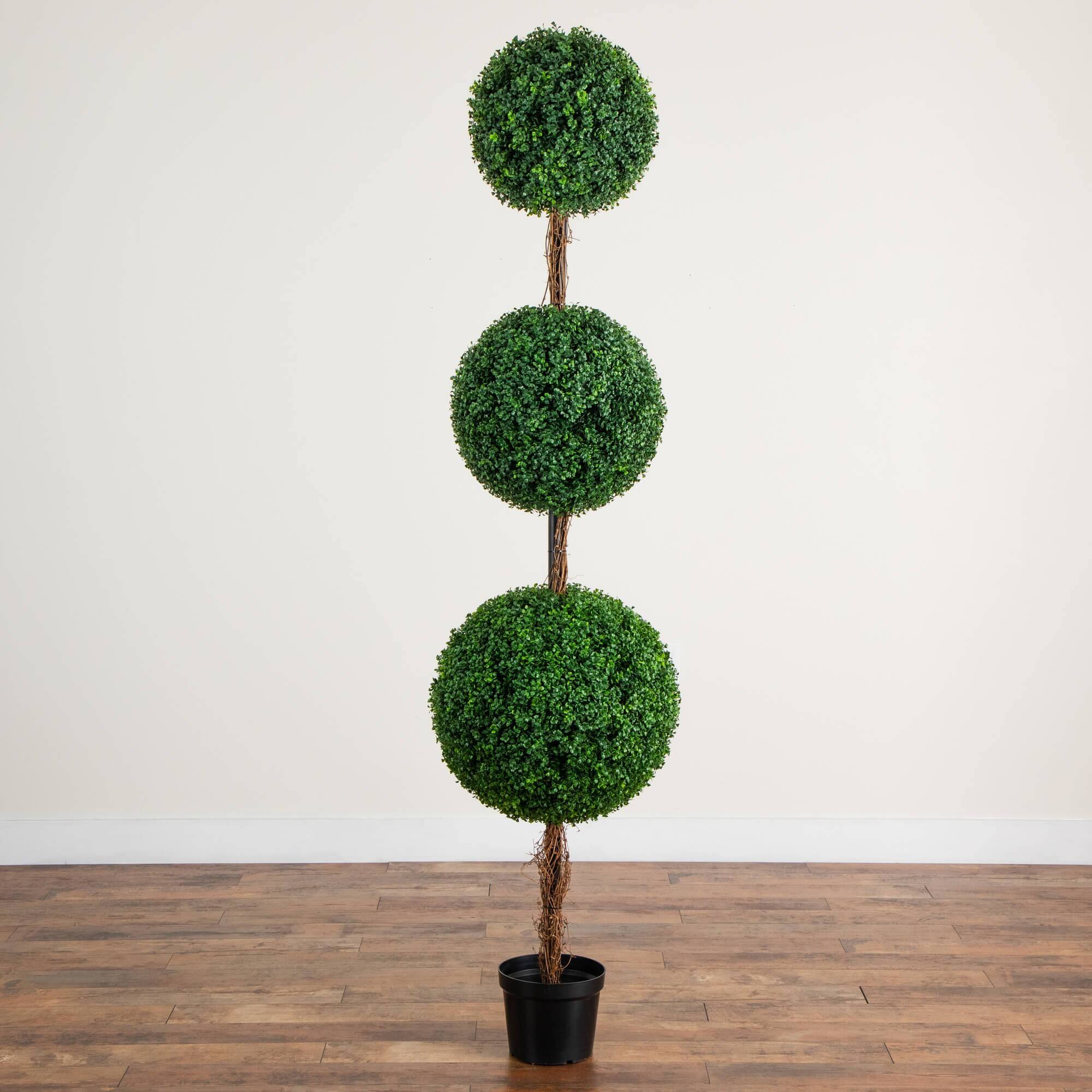 7ft. UV Resistant Artificial Triple Ball Boxwood Topiary Tree (Indoor/Outdoor)