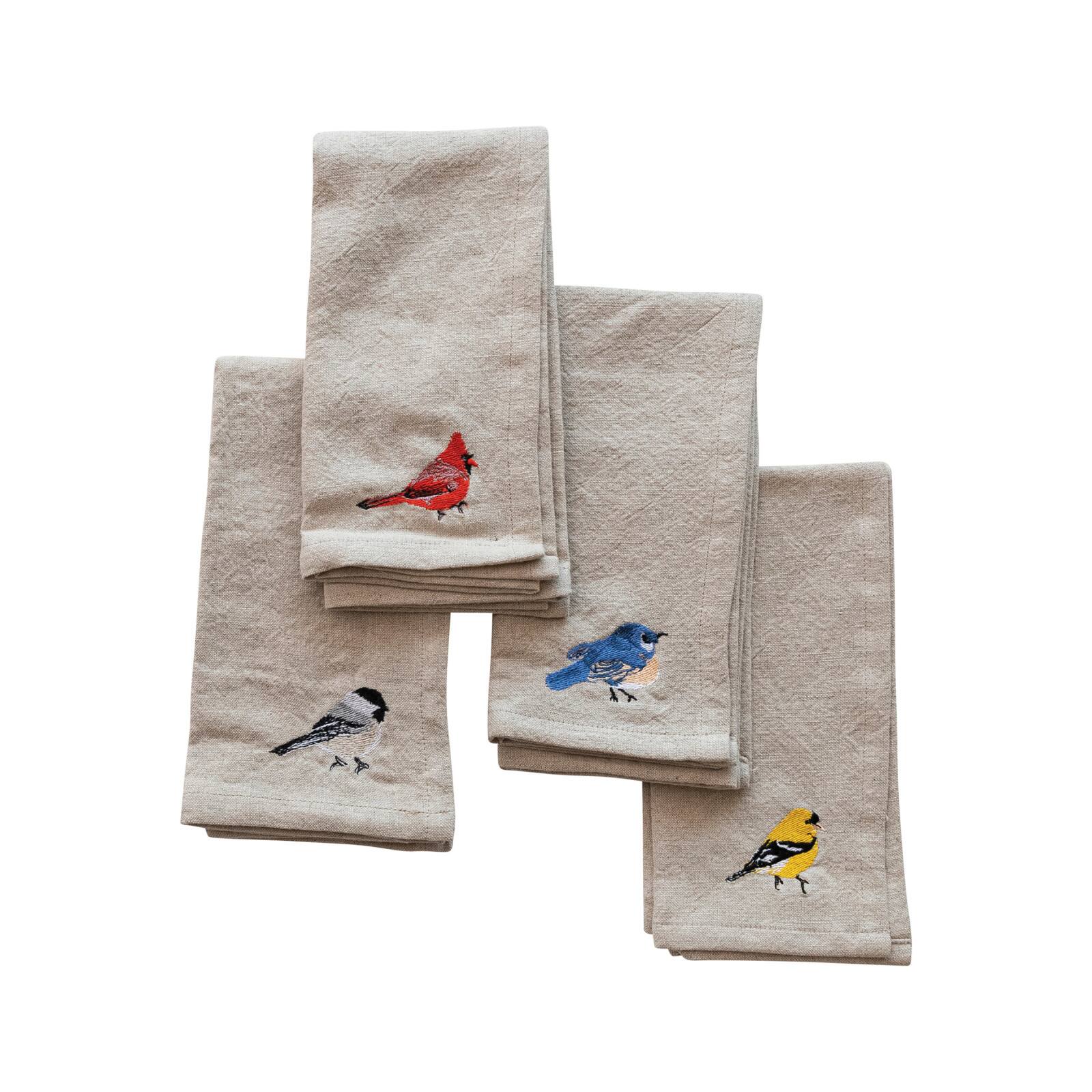 Hello Honey&#xAE; 18&#x22; Cotton &#x26; Linen Embroidered Bird Napkin Set