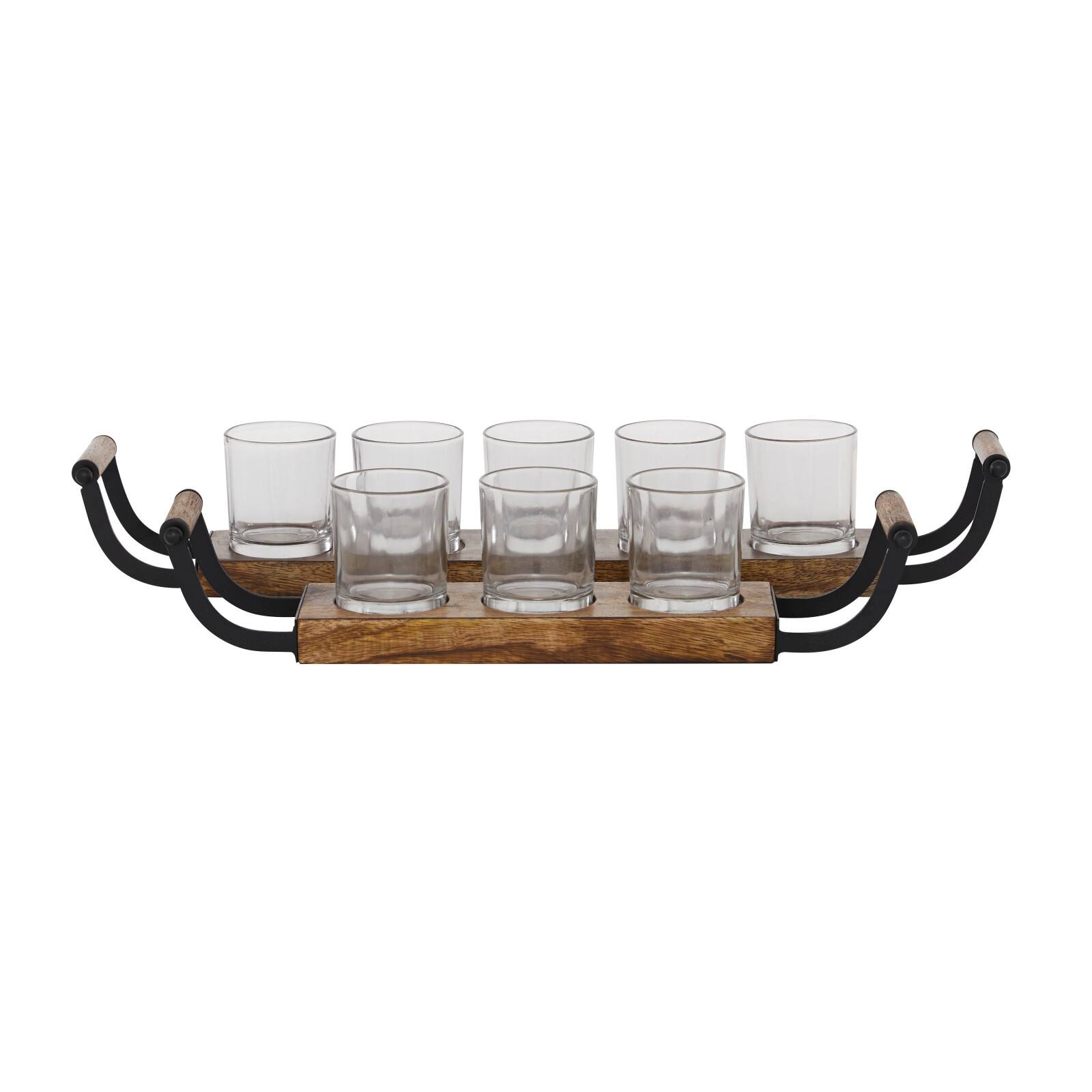 Set of 2 Brown Mango Wood Traditional Candle Holder, 17.5&#x22;, 24&#x22;