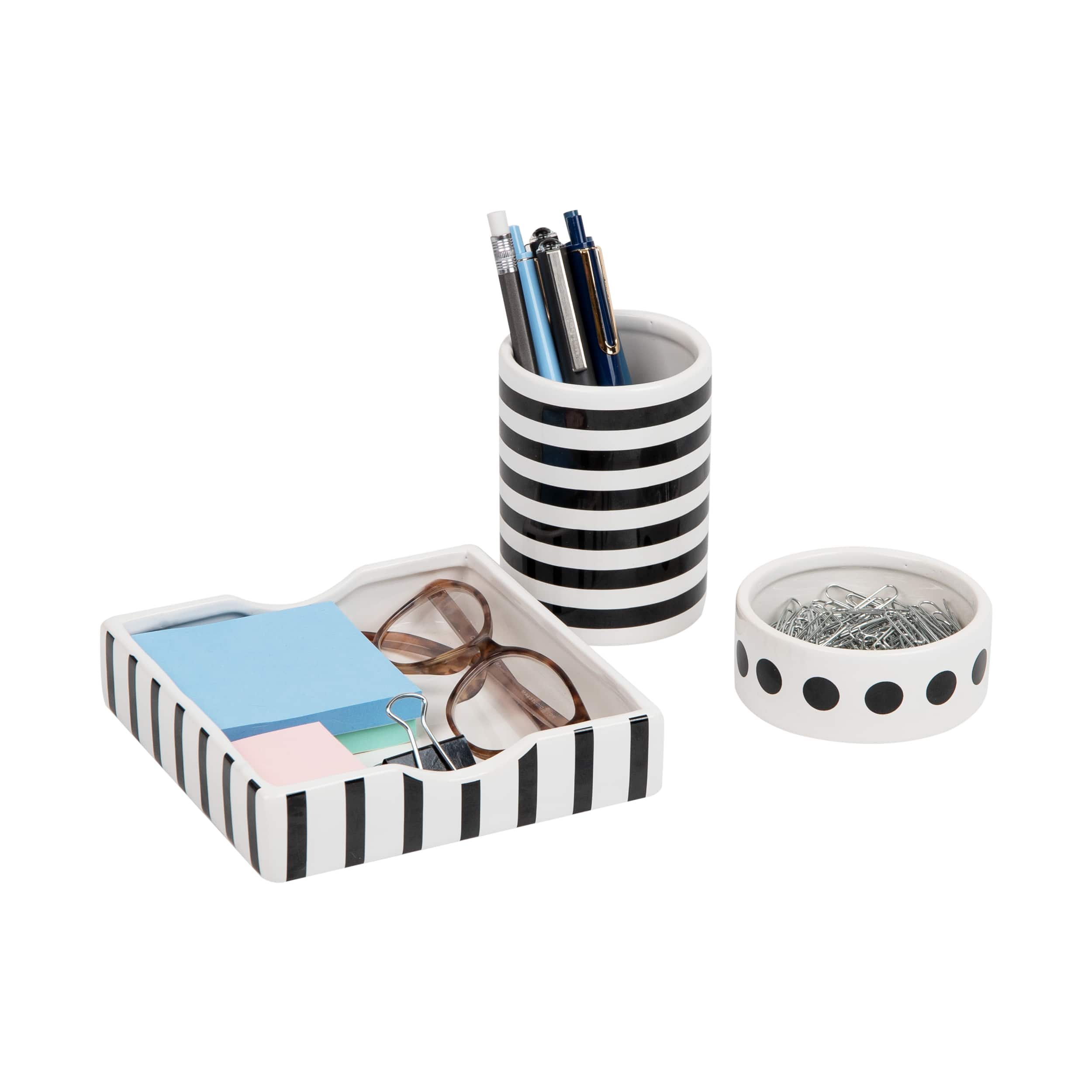 Mind Reader Ditto Collection Black &#x26; White Pen Cup, Clip Dish &#x26; Memo Tray Set