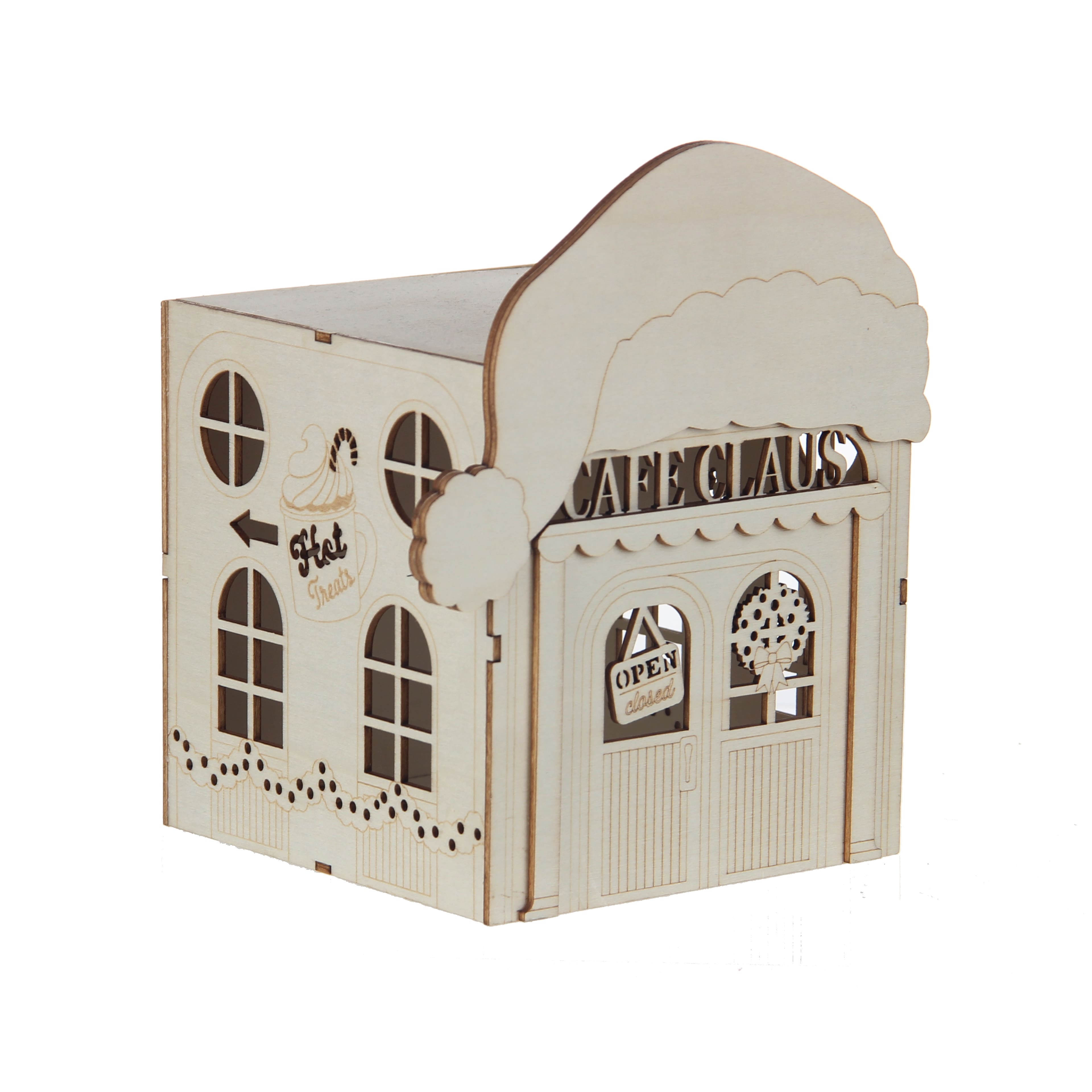 7&#x22; Unfinished Caf&#xE9; Claus DIY LED Wood D&#xE9;cor by Make Market&#xAE;
