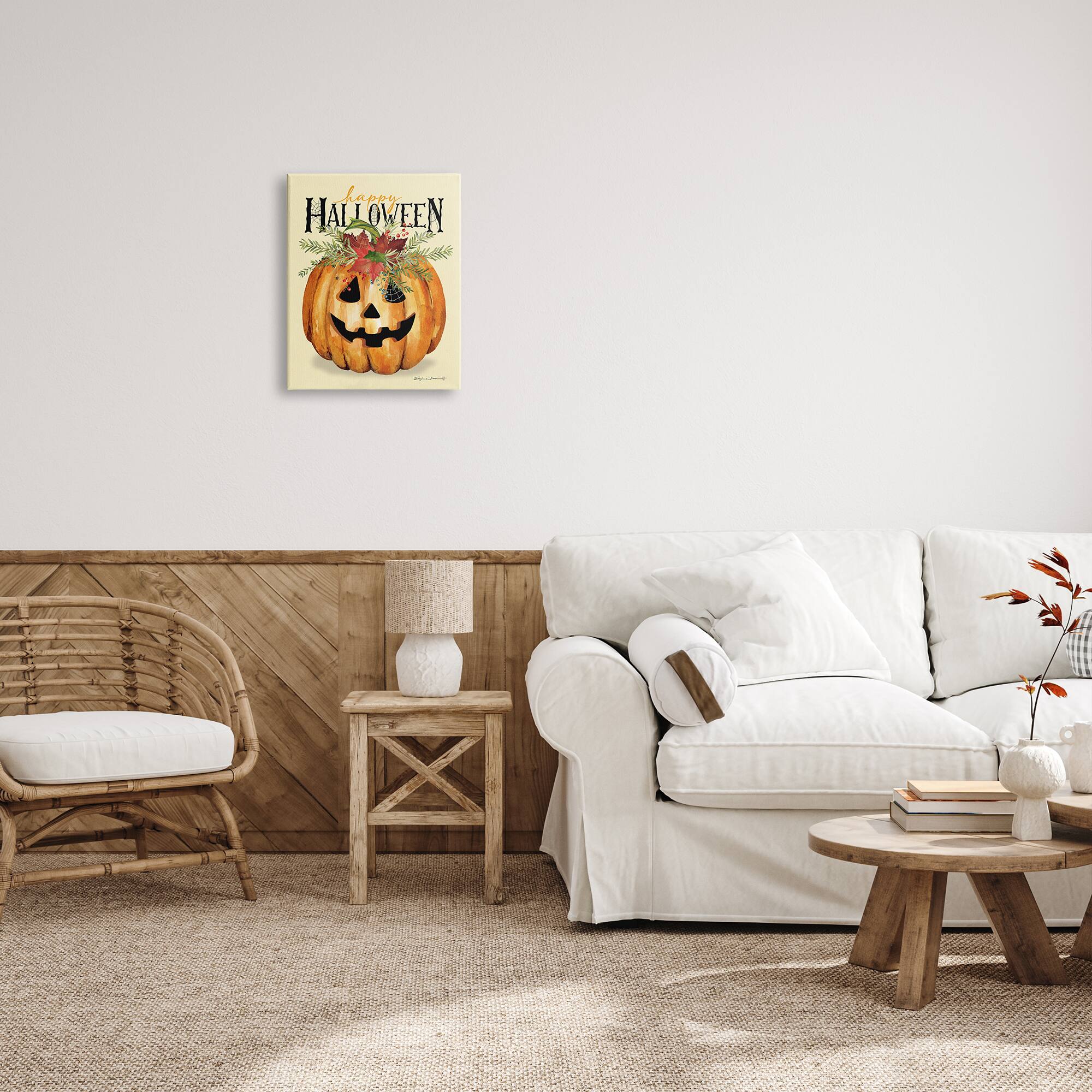 Stupell Industries Happy Halloween Jack-o-Lantern Canvas Wall Art