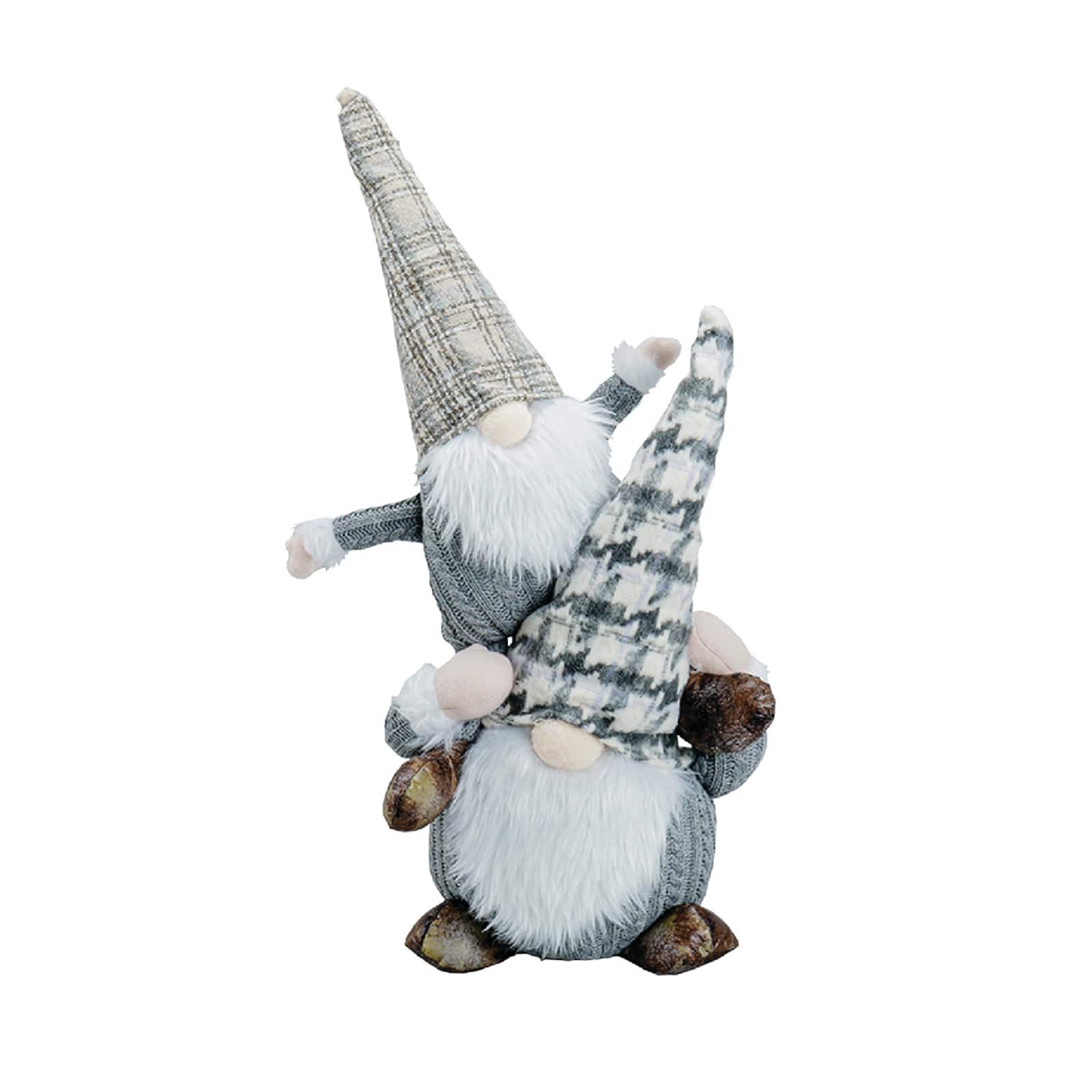 Santa's Workshop 23" Piggy Back Gray Plaid Gnome Plush Décor