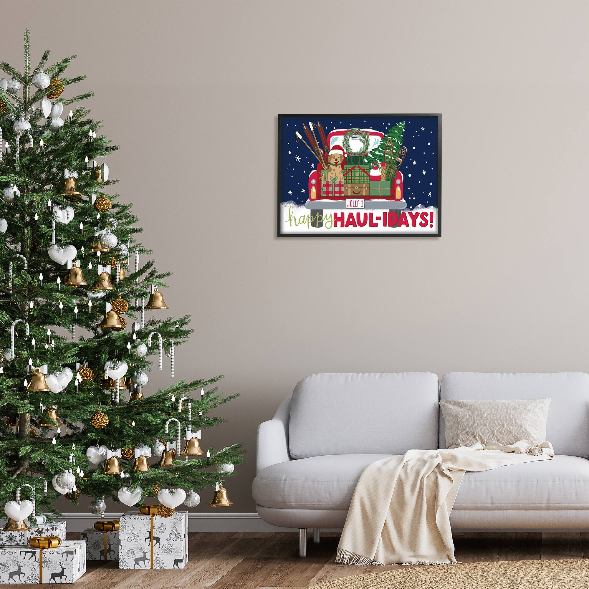 Stupell Industries Happy Haul-idays Christmas Gift Truck Framed Giclee Art
