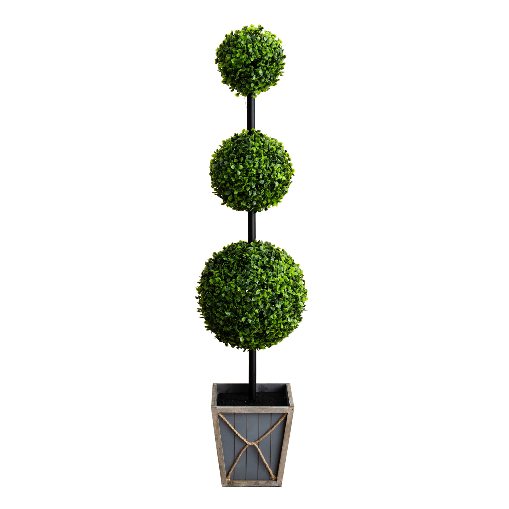 4ft. LED UV Resistant Triple Ball Boxwood Topiary in Decorative Planter