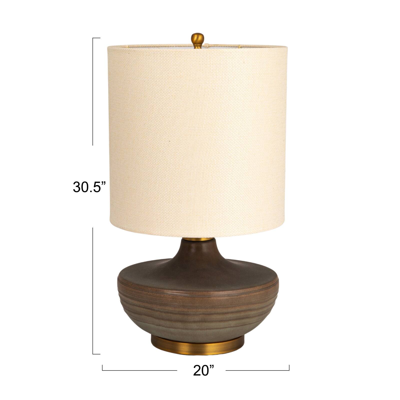 Hello Honey® Brown Stone Glaze Round Stoneware Table Lamp with Classic Cream Drum