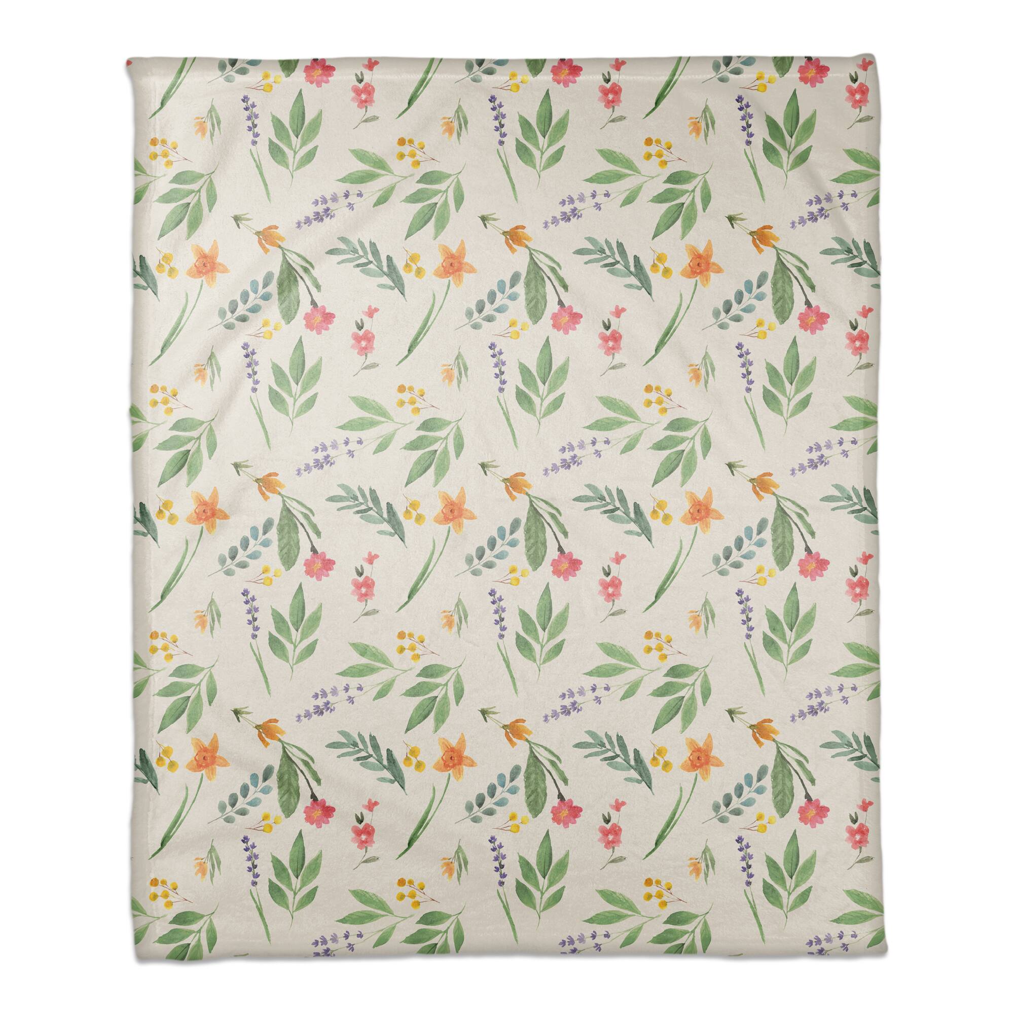Spring Flower Bunches 50" x 60" Coral Fleece Blanket