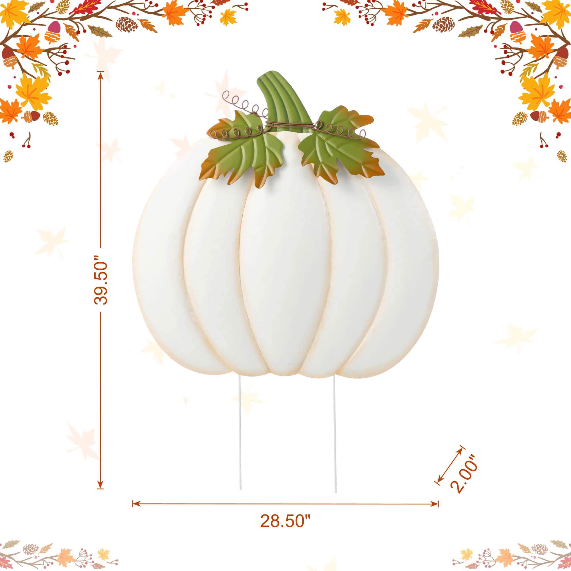 Glitzhome&#xAE; 39.5&#x22; Fall Oversized Metal Ivory Pumpkin Yard Stake, Wall or Standing Decor