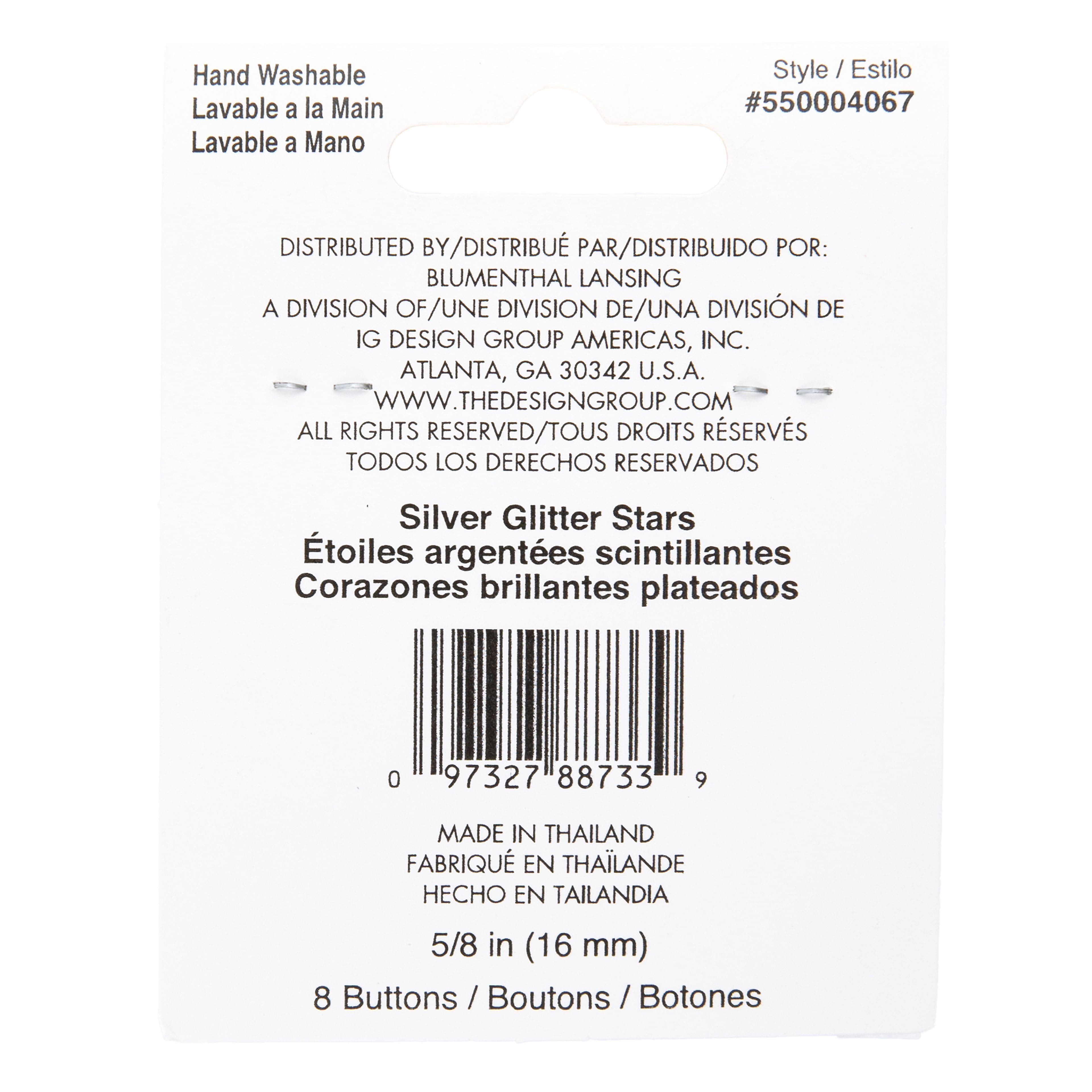 Flair Originals 5/8" Silver Glitter Star Buttons, 8ct.