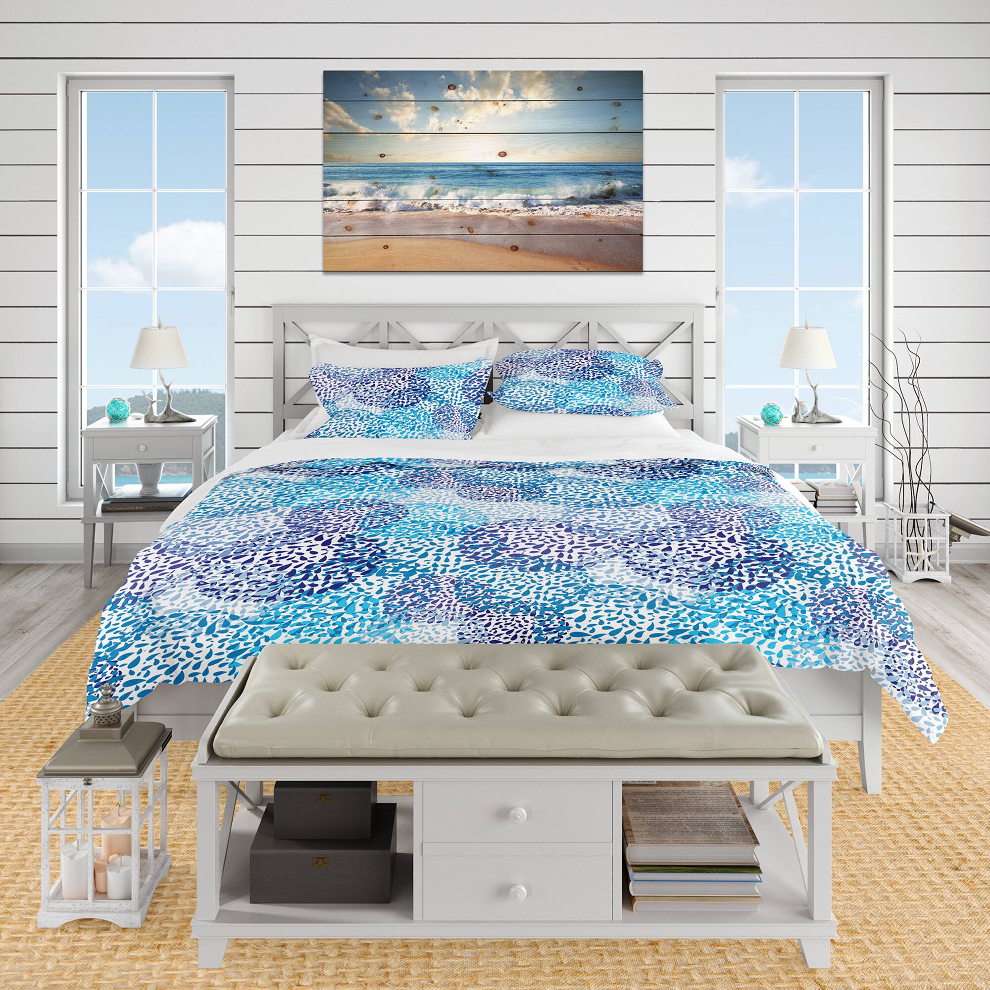 Designart &#x27;Sea Motif Pattern&#x27; Nautical &#x26; Coastal Bedding Set - Duvet Cover &#x26; Shams