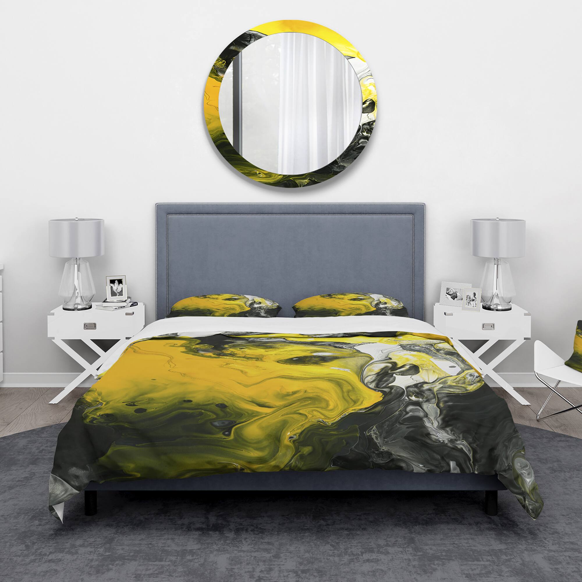 Designart &#x27;Acrylic Marble with Yellow and Black&#x27; Modern &#x26; Contemporary Bedding Set - Duvet Cover &#x26; Shams