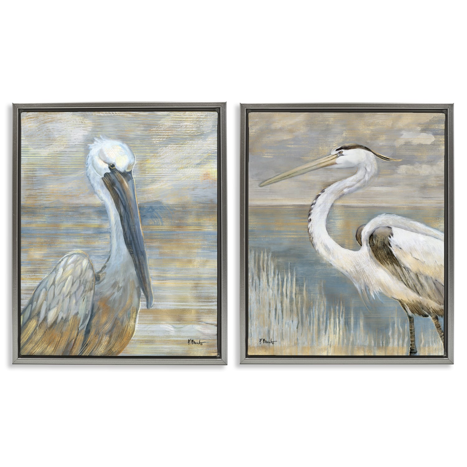 Stupell Industries Sea Birds Abstract Beach Floater Framed Art Set