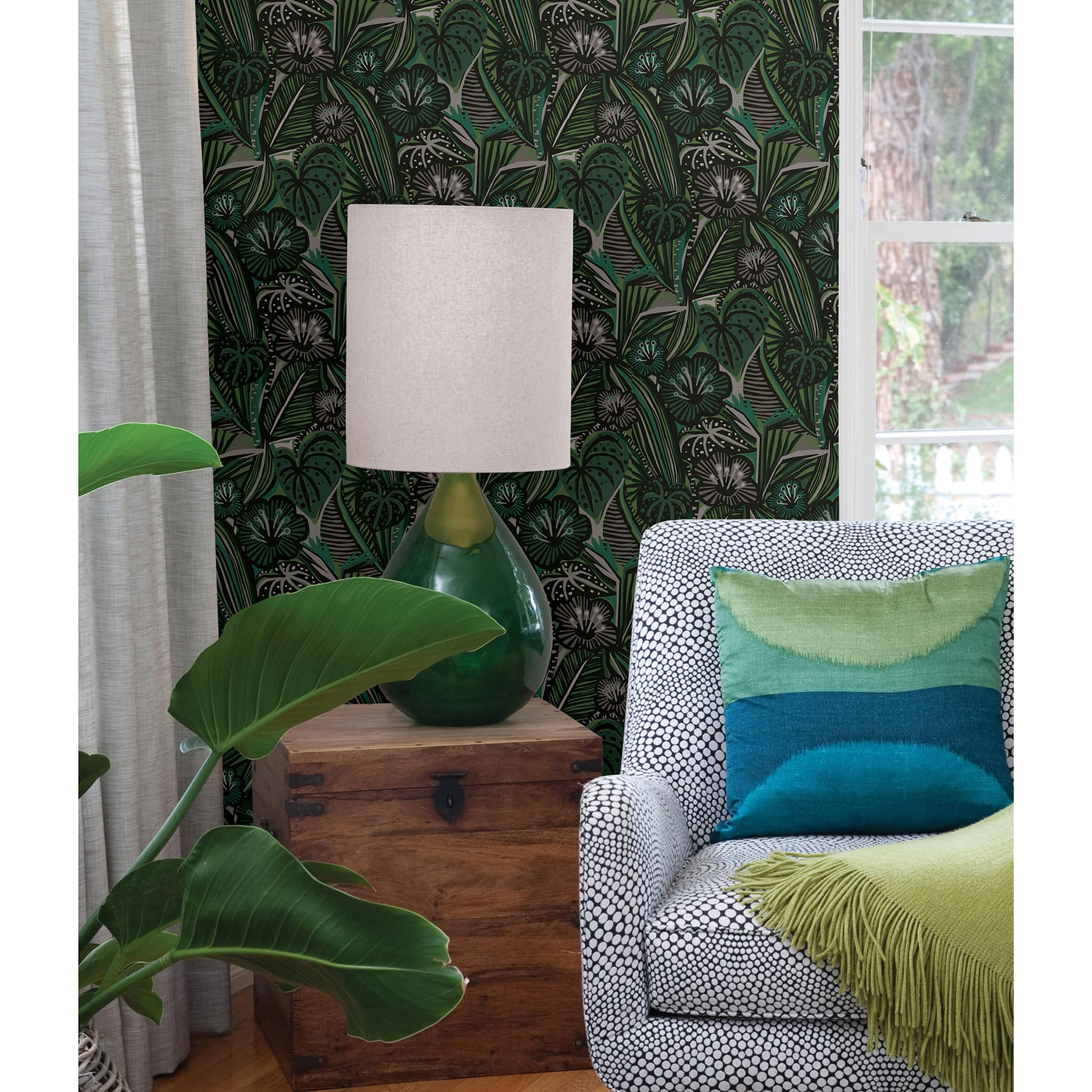 NuWallpaper Greens Lotusland Peel & Stick Wallpaper