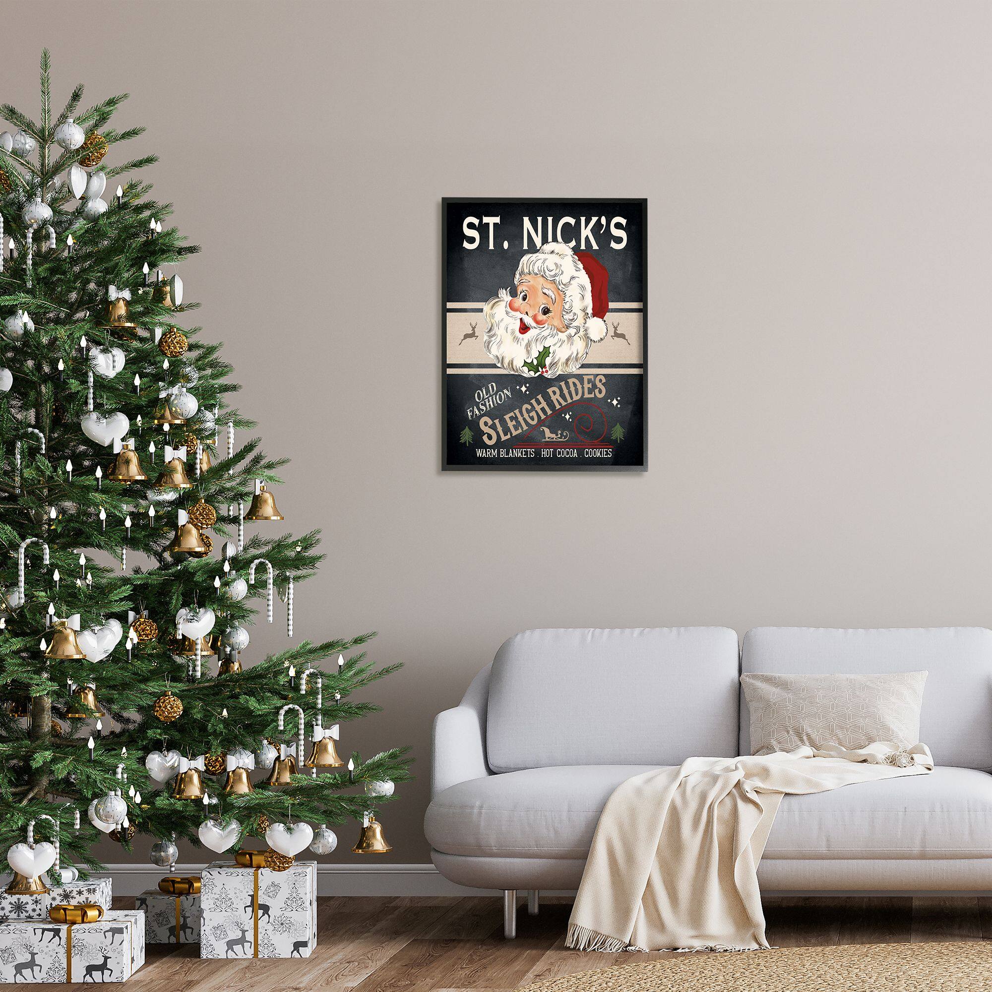 Stupell Industries St. Nick's Sleigh Rides Vintage Style Sign Framed Giclee Art