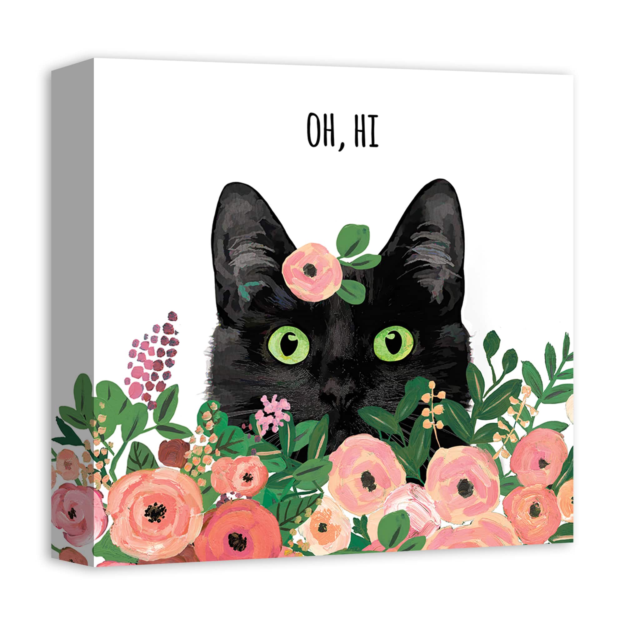 Oh, Hi Cat in Flowers Canvas Wall Art