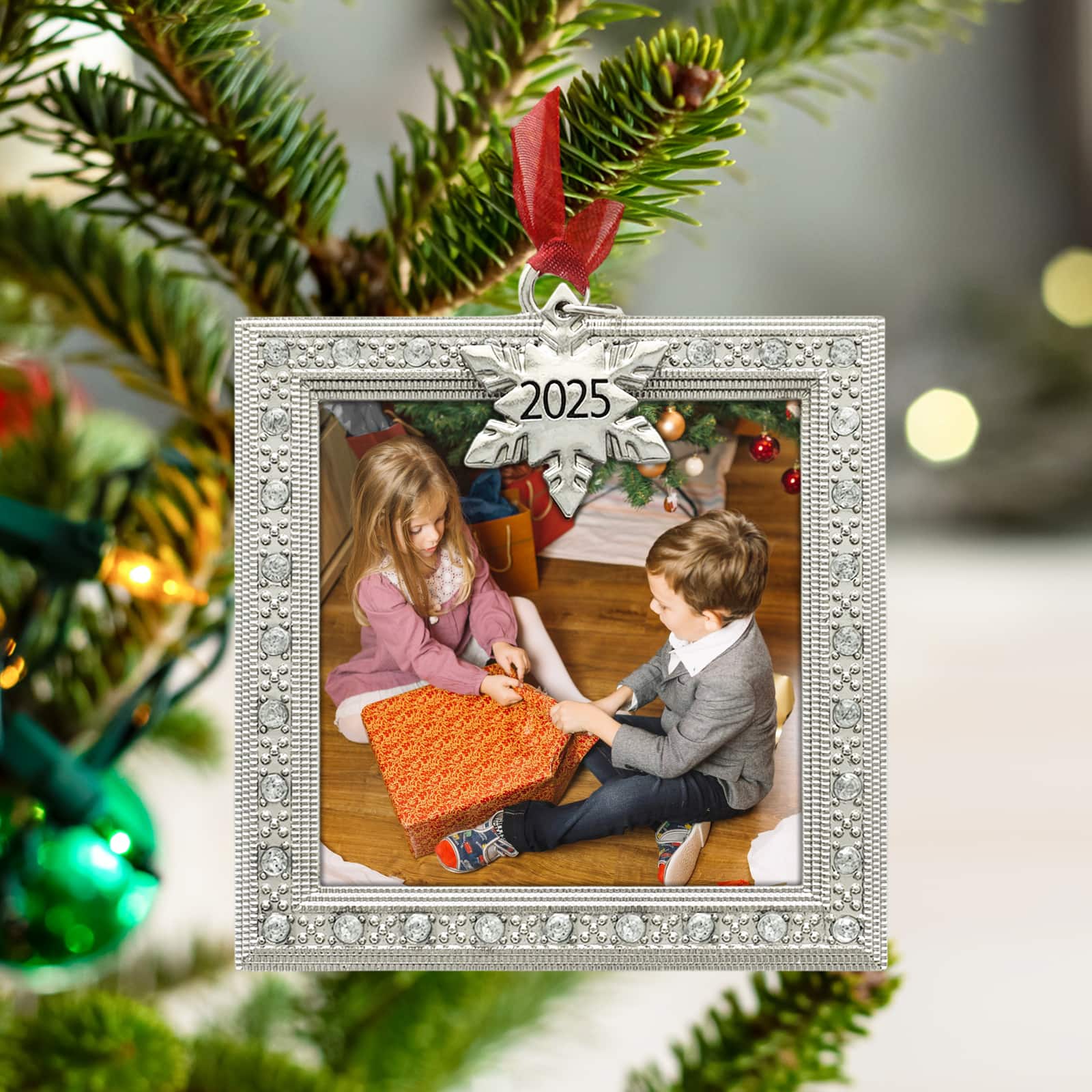 2.5&#x22; x 2.5&#x22; Silver Square Jeweled 2025 Ornament Frame by Studio D&#xE9;cor&#xAE;