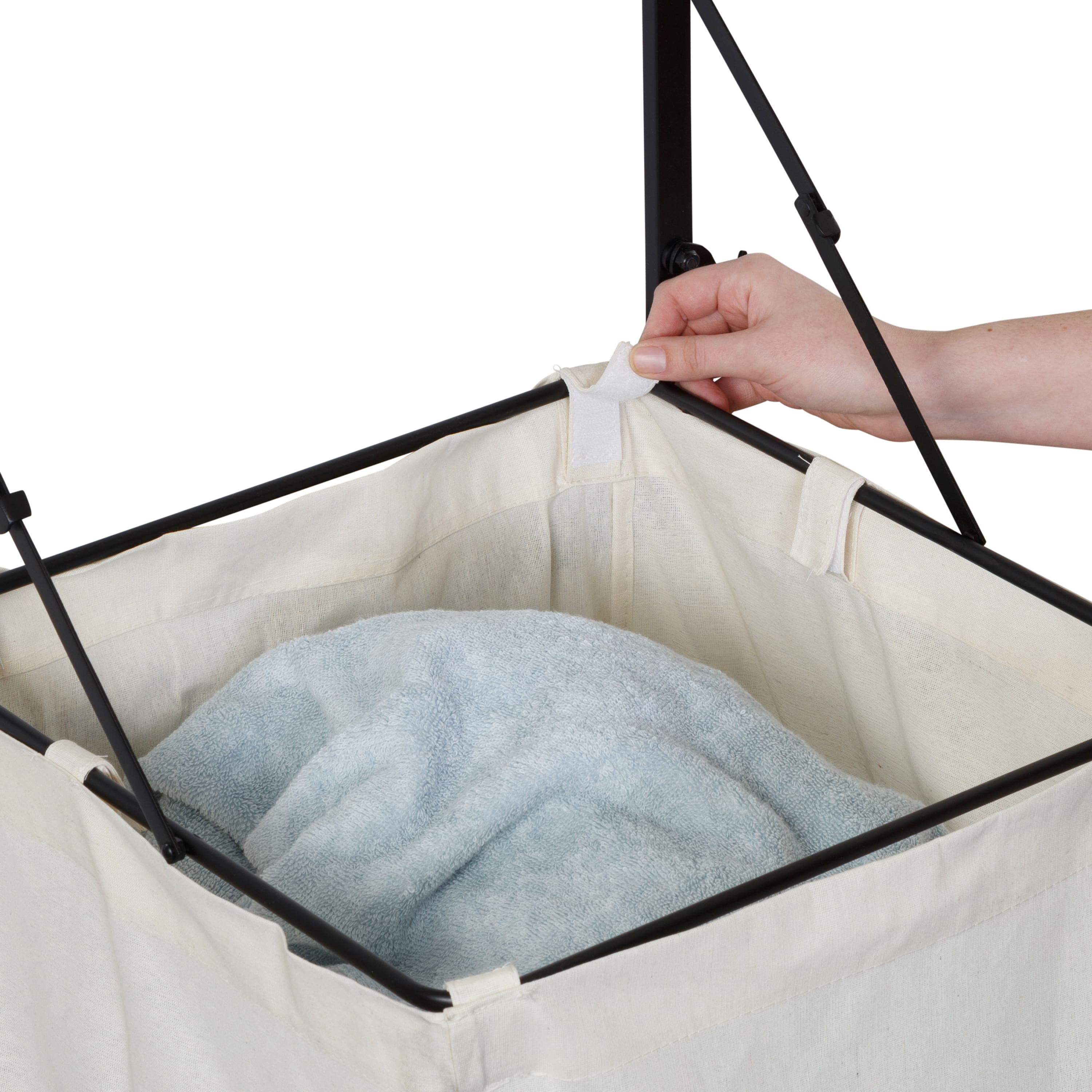 Honey Can Do Black & Walnut Collapsible Wall-Mounted Hamper with Bag and Shelf