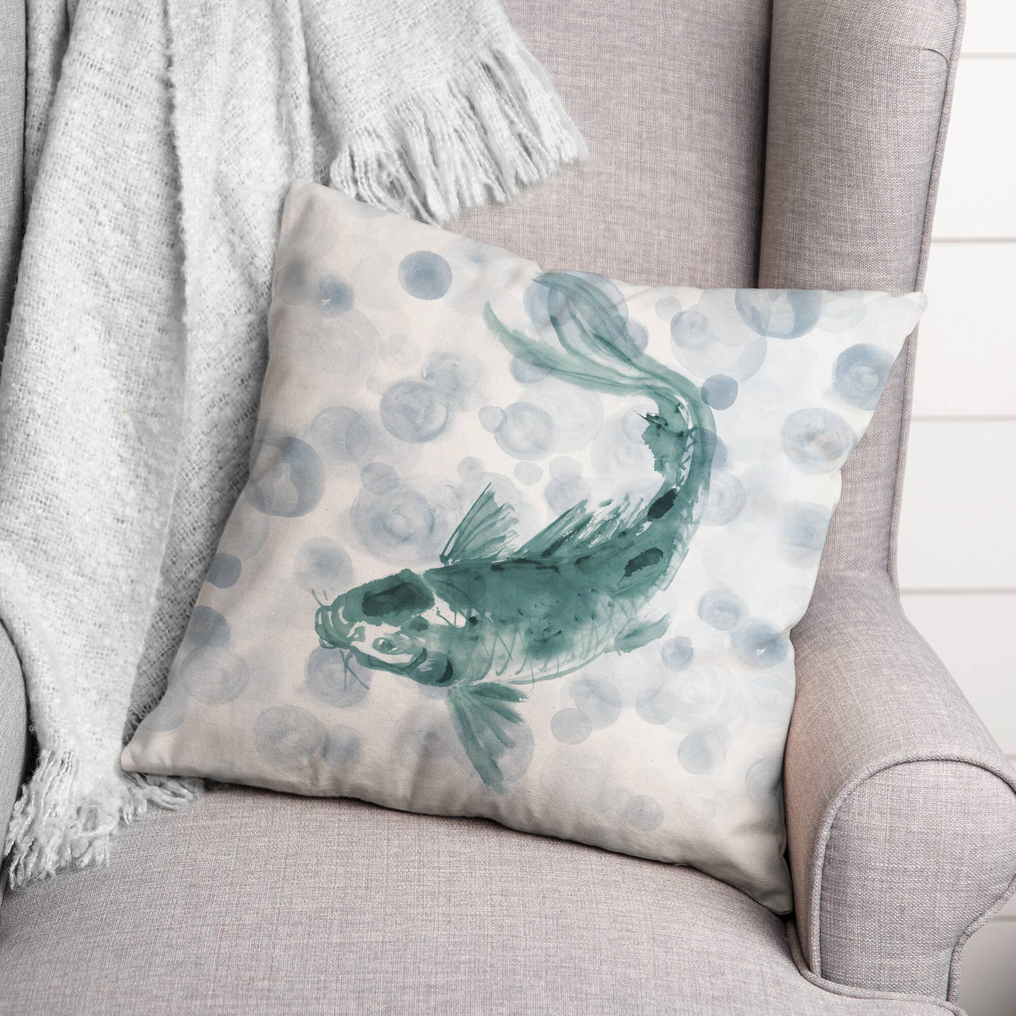 Koi with Bubbles Throw Pillow