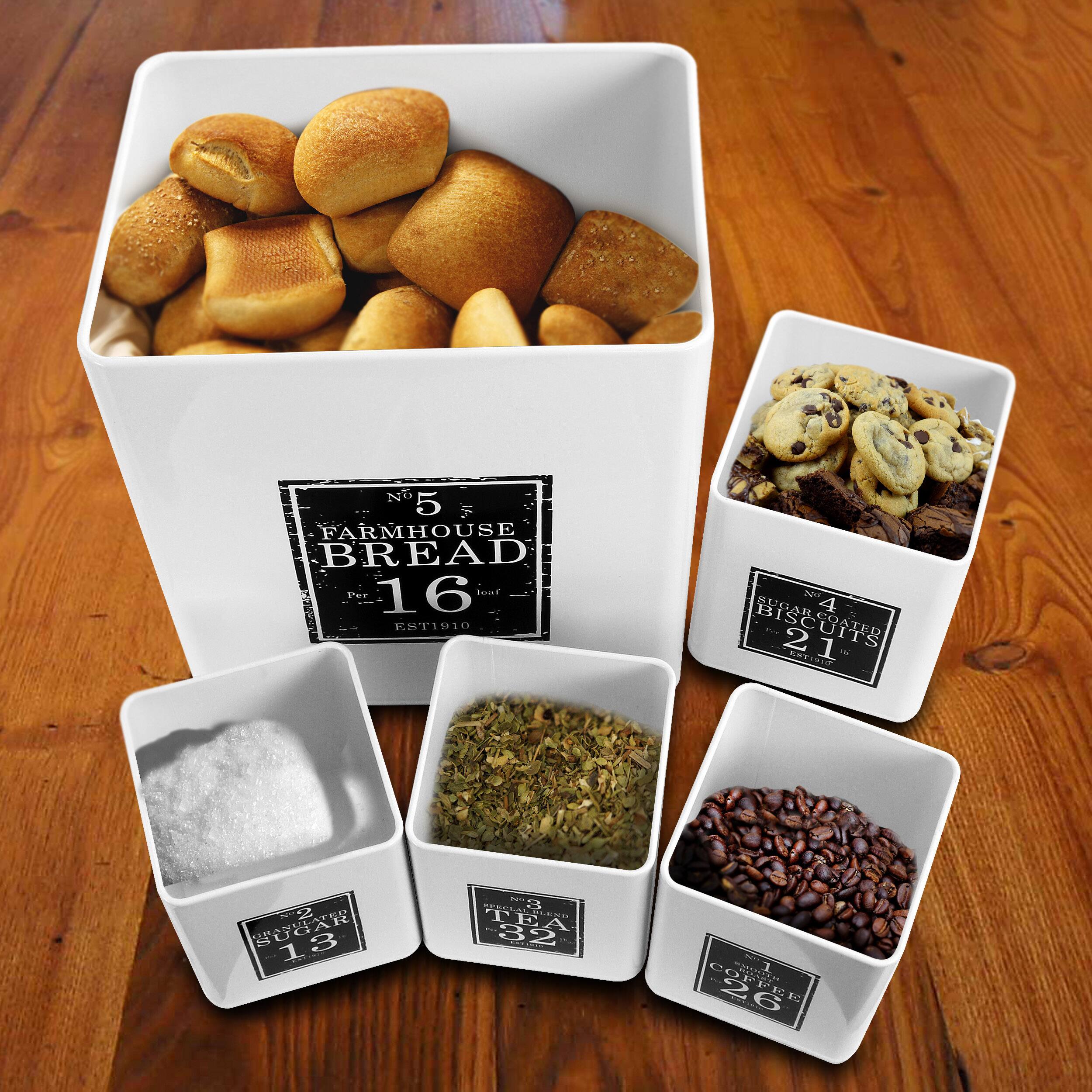 MegaChef Kitchen Food Storage &#x26; Organization Black &#x26; White 5-Piece Canister Set