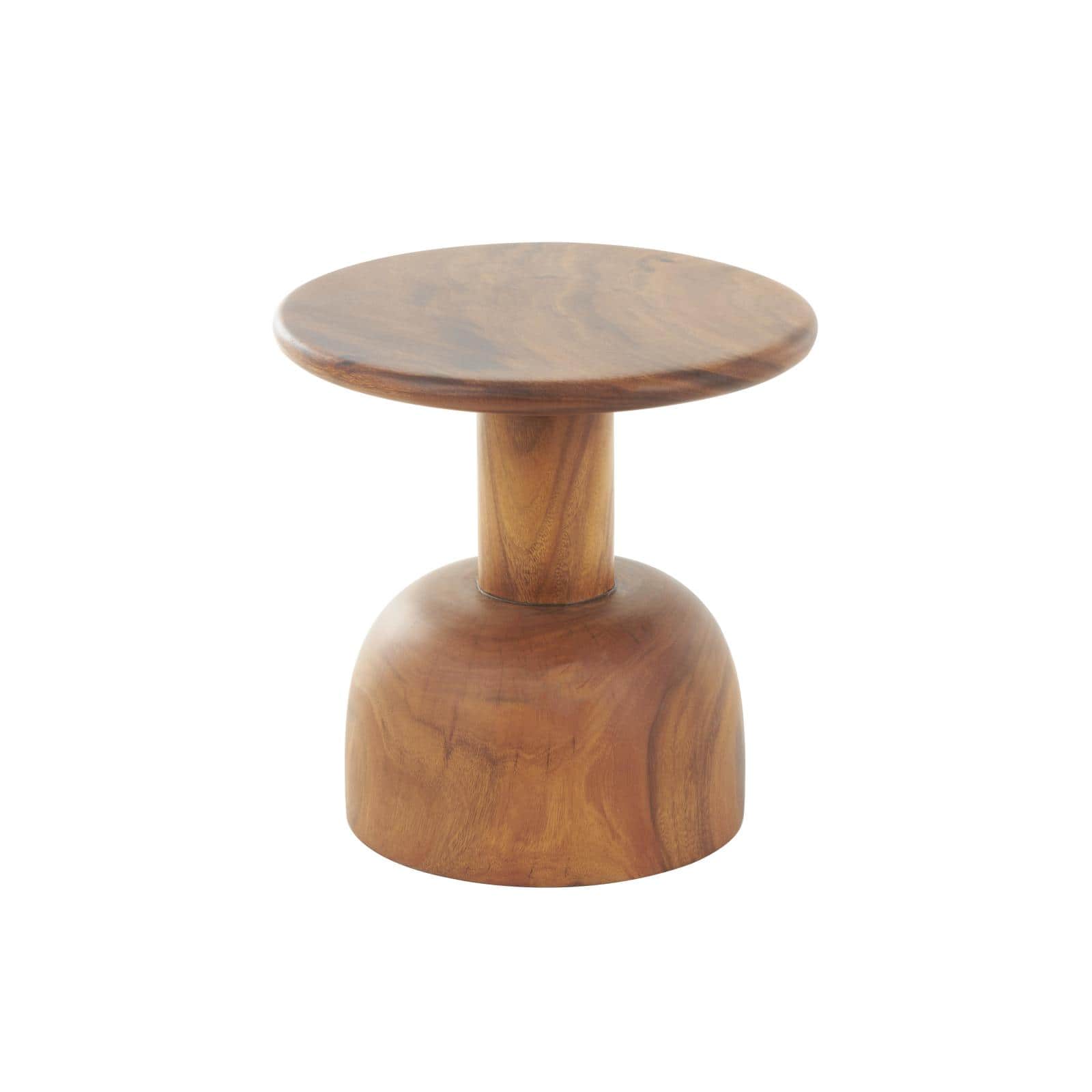 15.75" Brown Wood Handmade Accent Table with Rounded Block Base