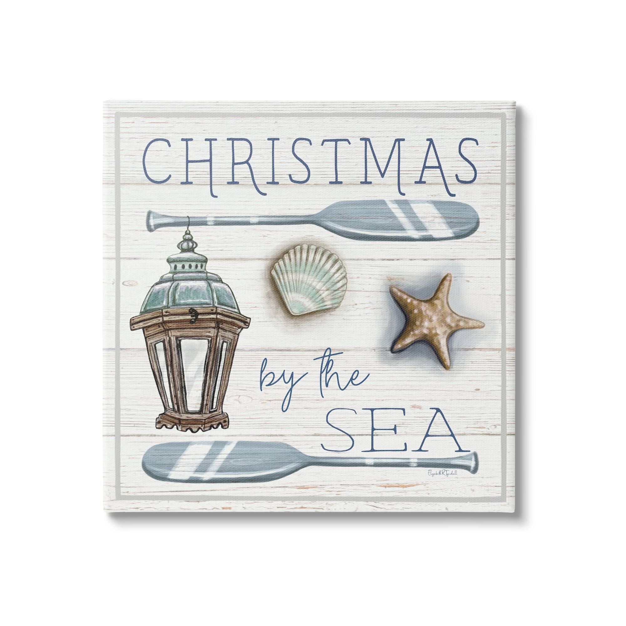 Stupell Industries Christmas By The Sea Phrase Canvas Wall Art