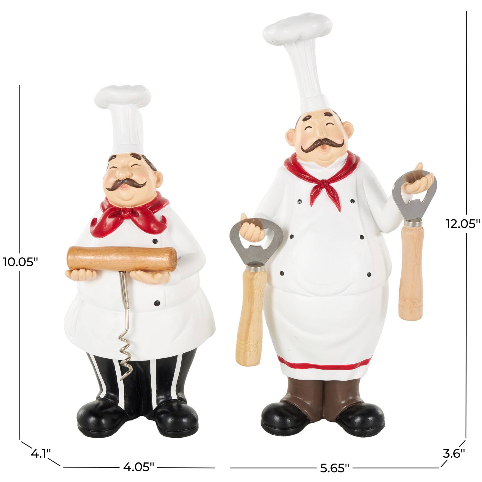 White Chef Kitchen Bottle Opener Holder Sculpture Set with Beer & Wine Bottle Accessories